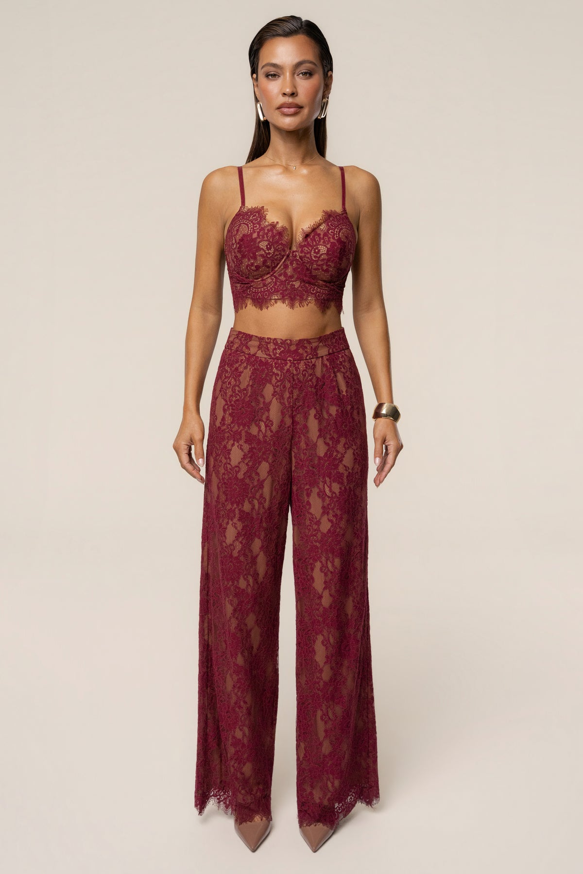Burgundy Forever Crush Lace Pant - JLUXLABEL