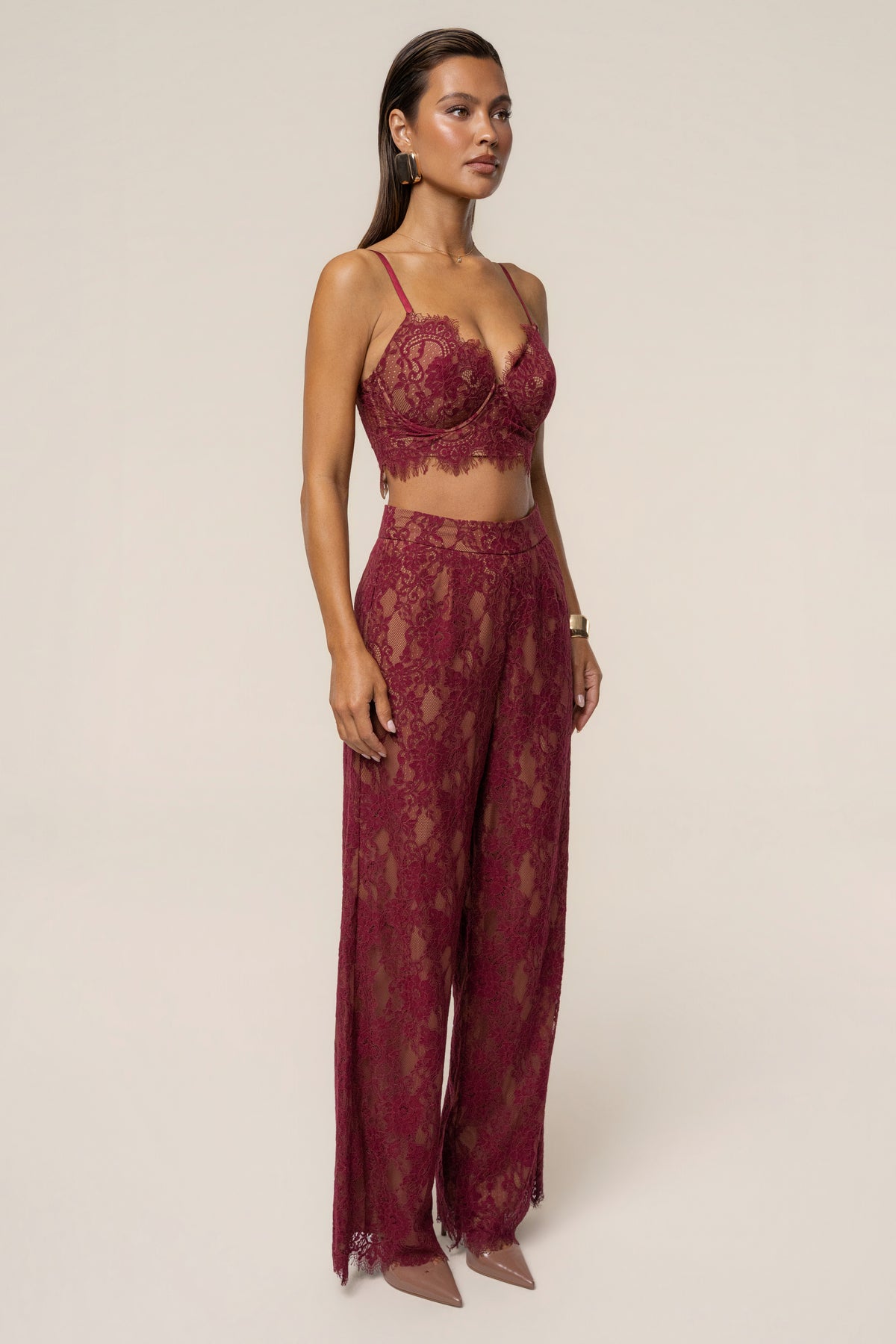 Burgundy Forever Crush Lace Pant - JLUXLABEL