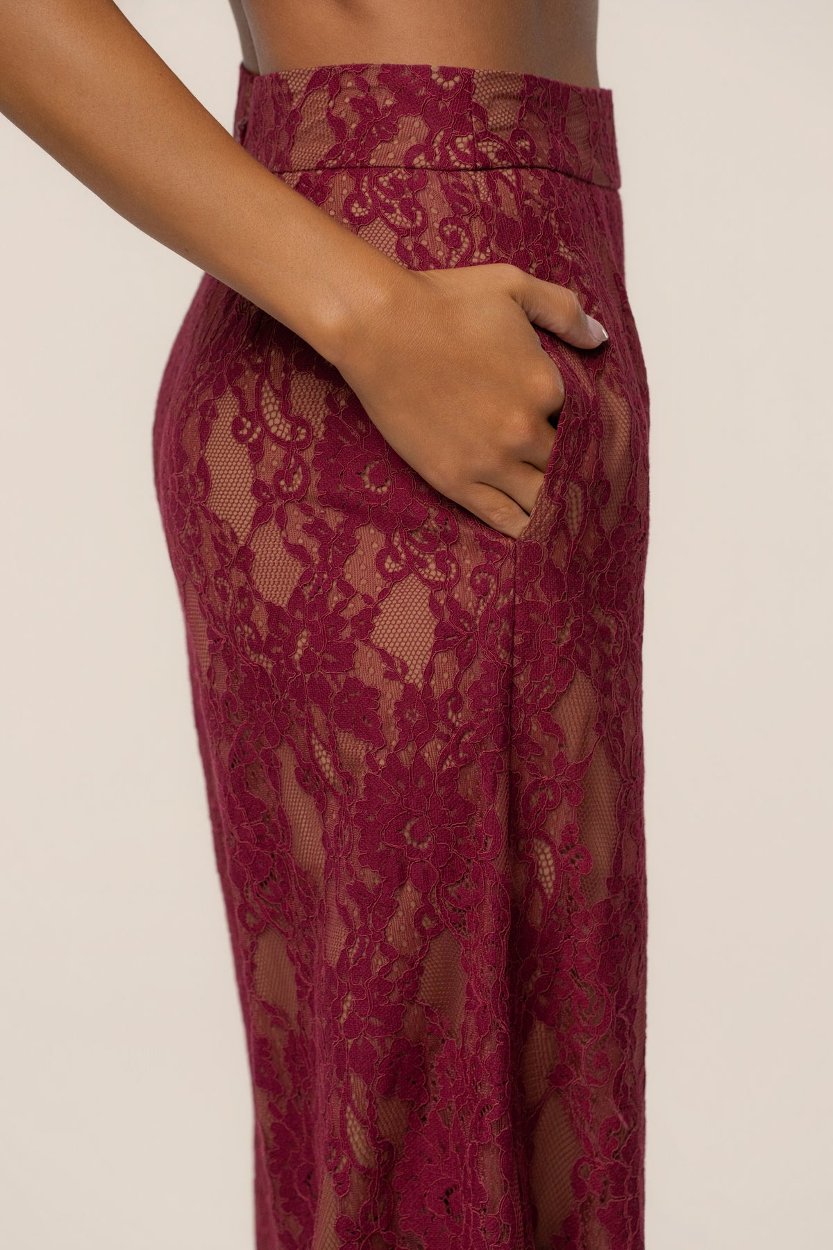 Burgundy Forever Crush Lace Pant - JLUXLABEL