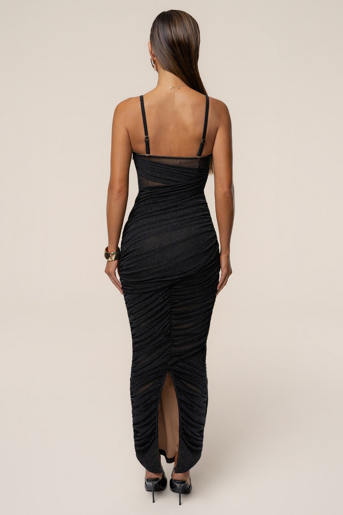 Black Catalina Lurex Knit Maxi Dress - JLUXLABEL