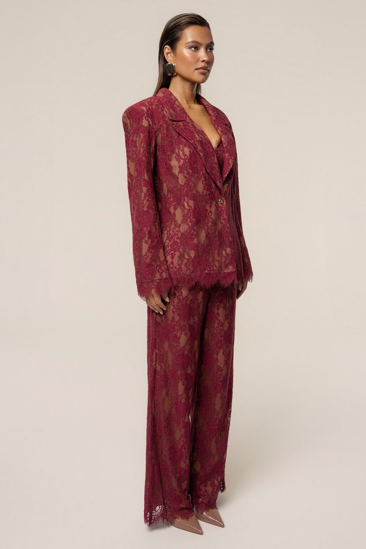 Burgundy Forever Crush Lace Pant - JLUXLABEL