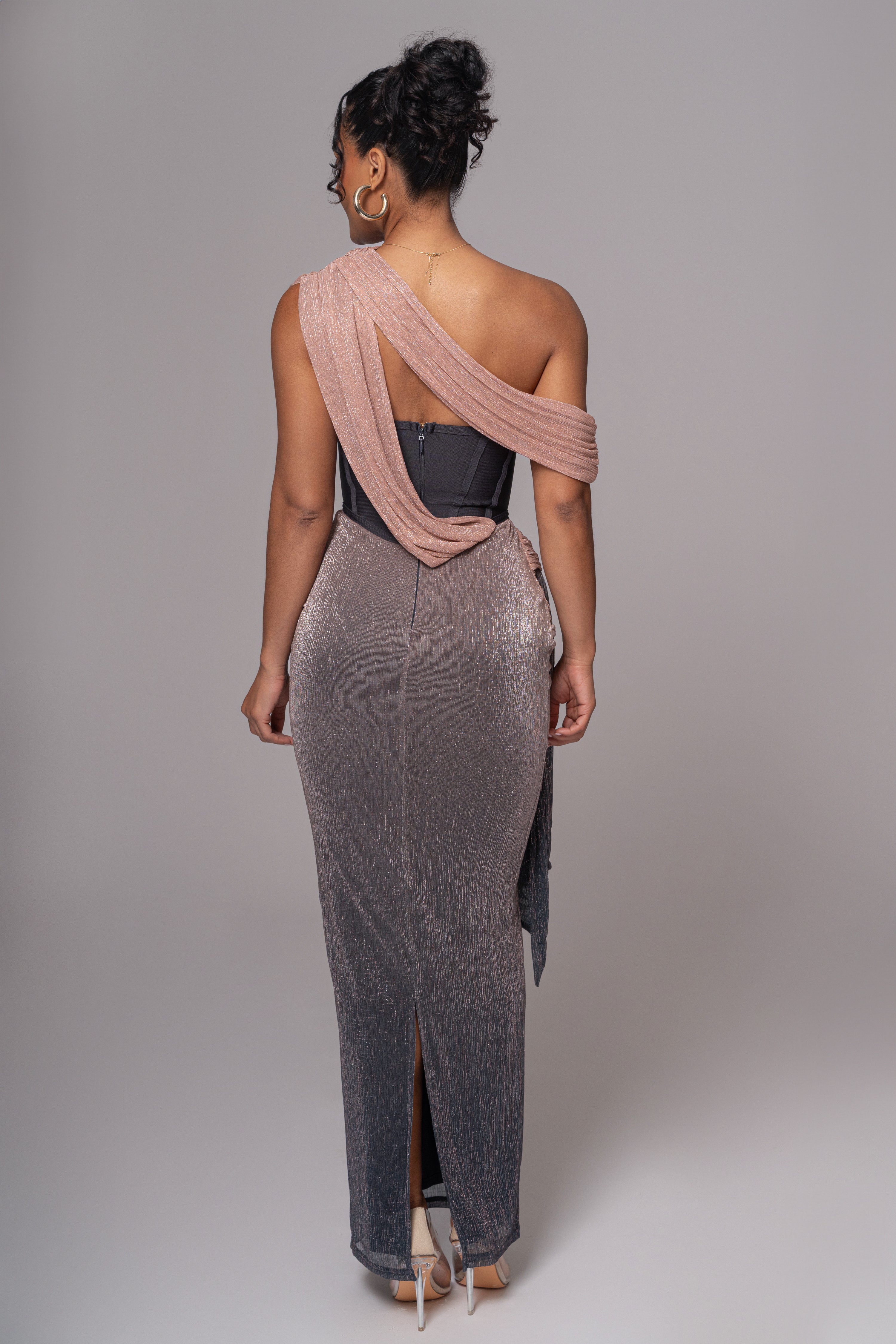 Pink Dusk Celestina Draped Maxi Dress - JLUXLABEL