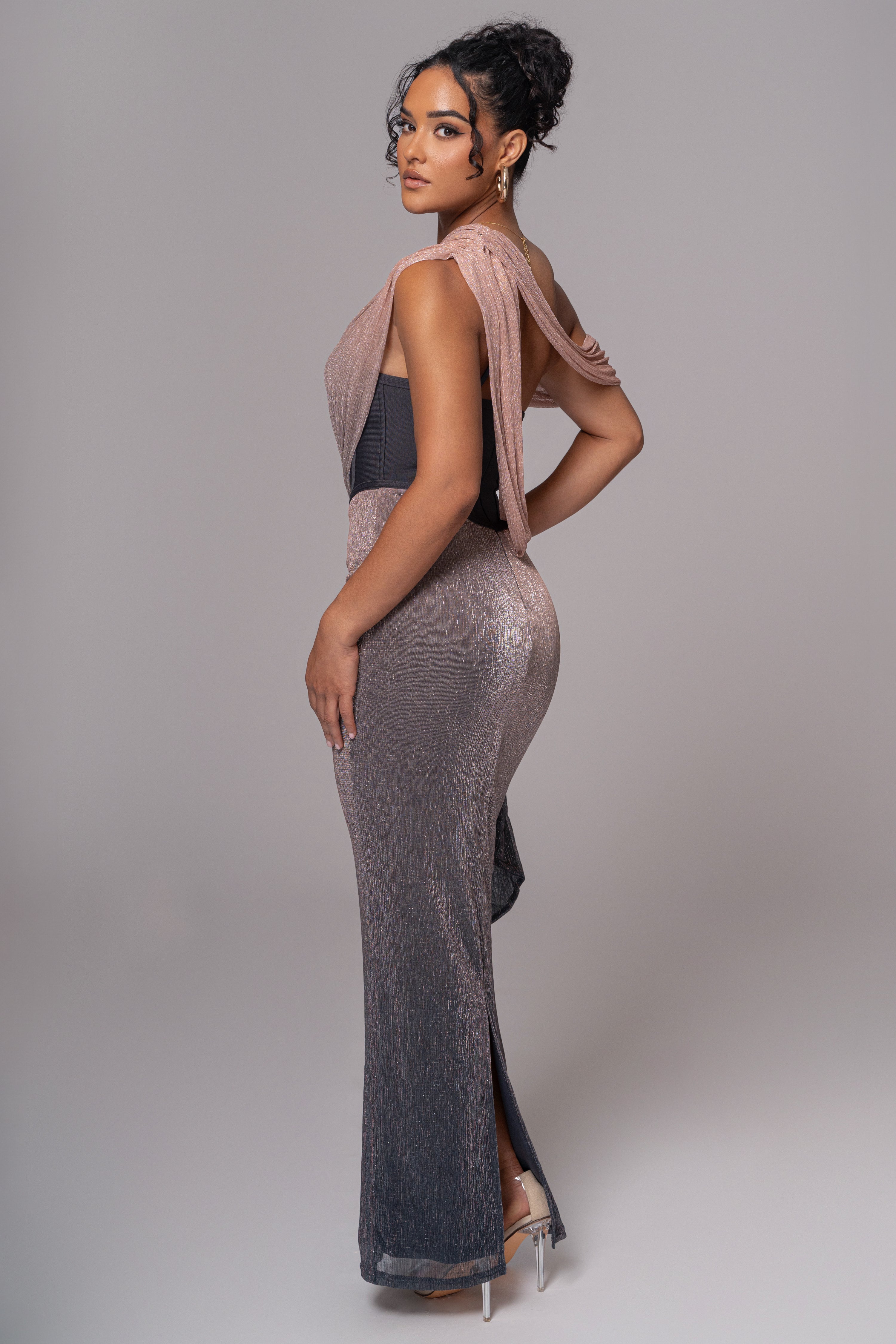 Pink Dusk Celestina Draped Maxi Dress - JLUXLABEL