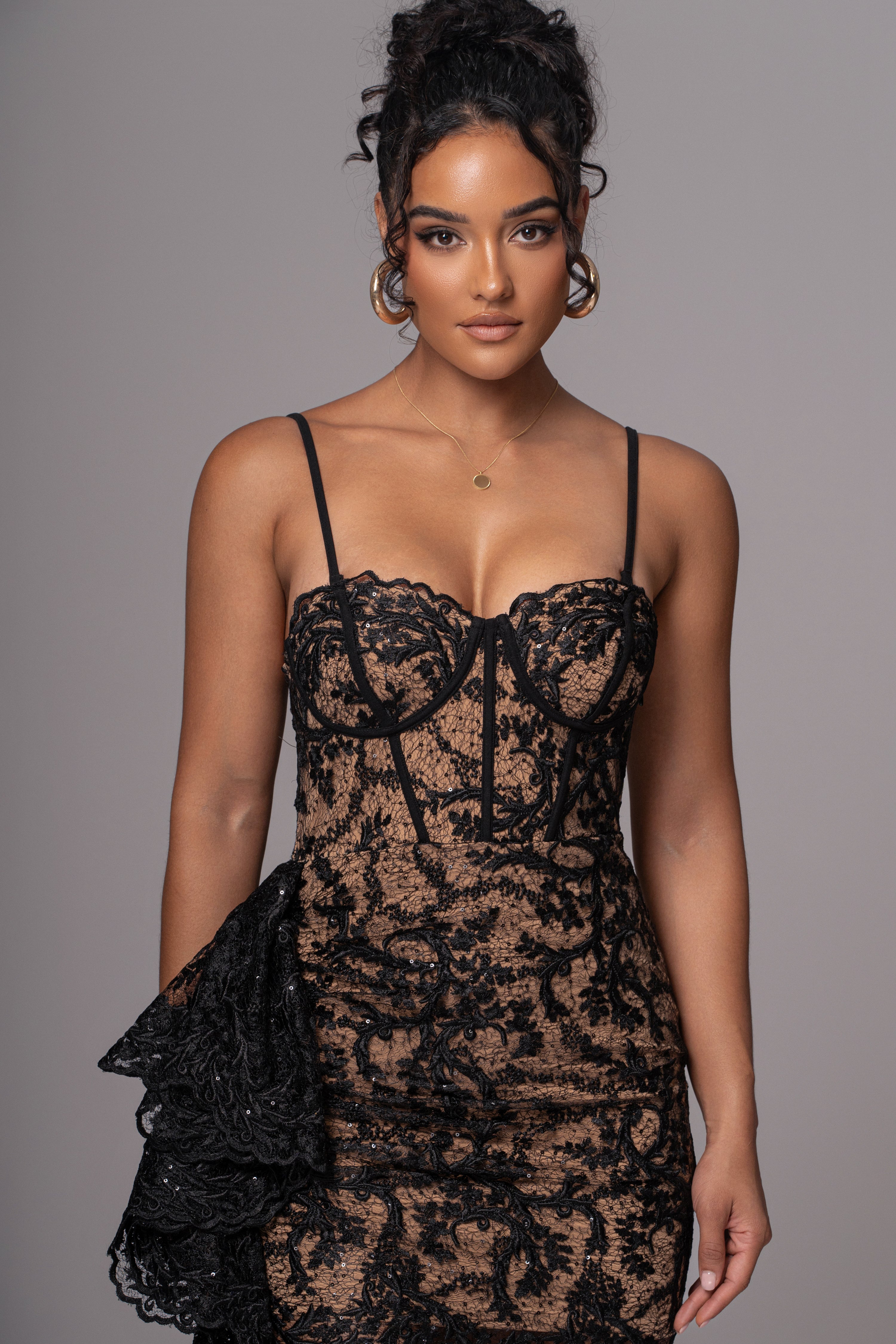 Black Marilyn Lace Mini Dress - JLUXLABEL