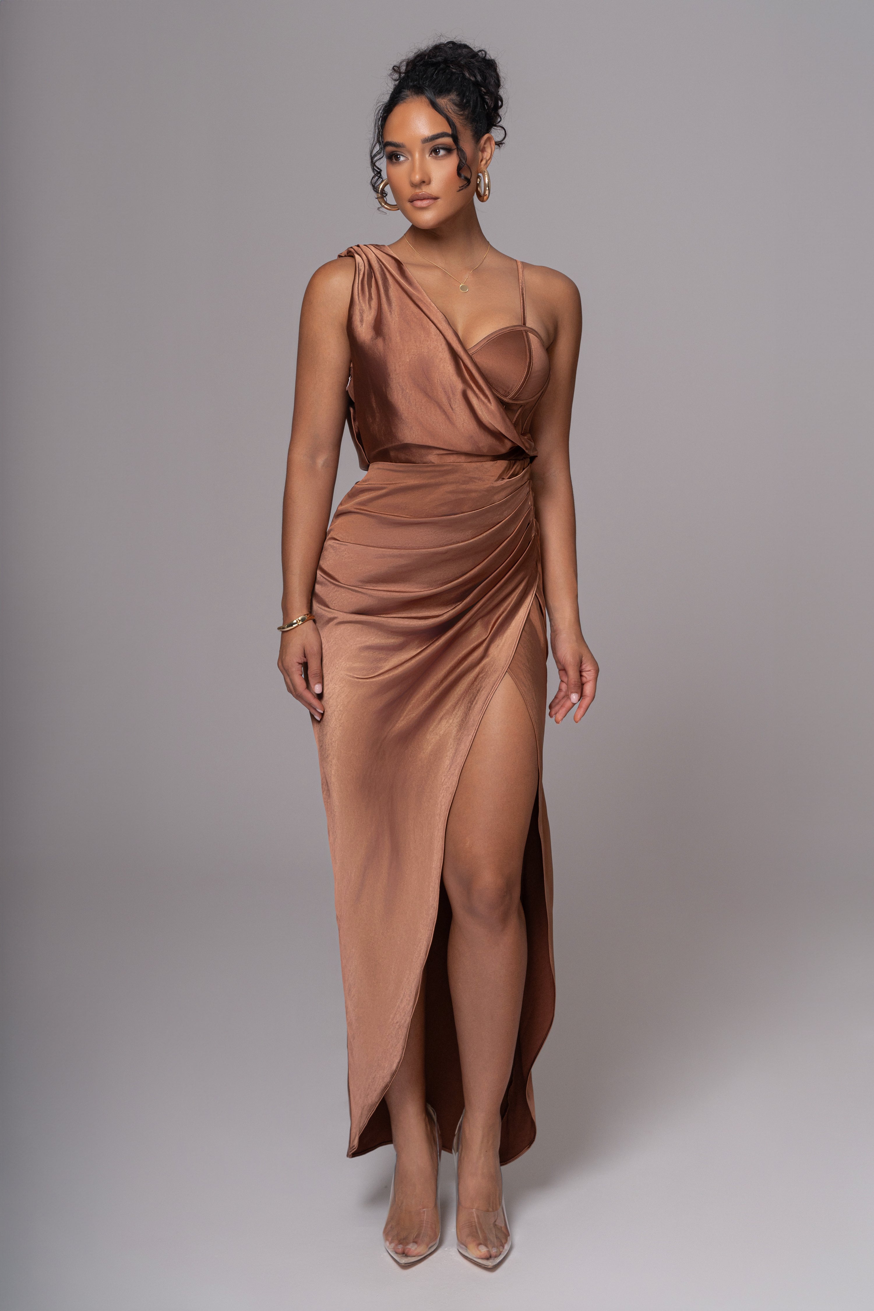 Chocolate Anastacia Drape Maxi Dress - JLUXLABEL