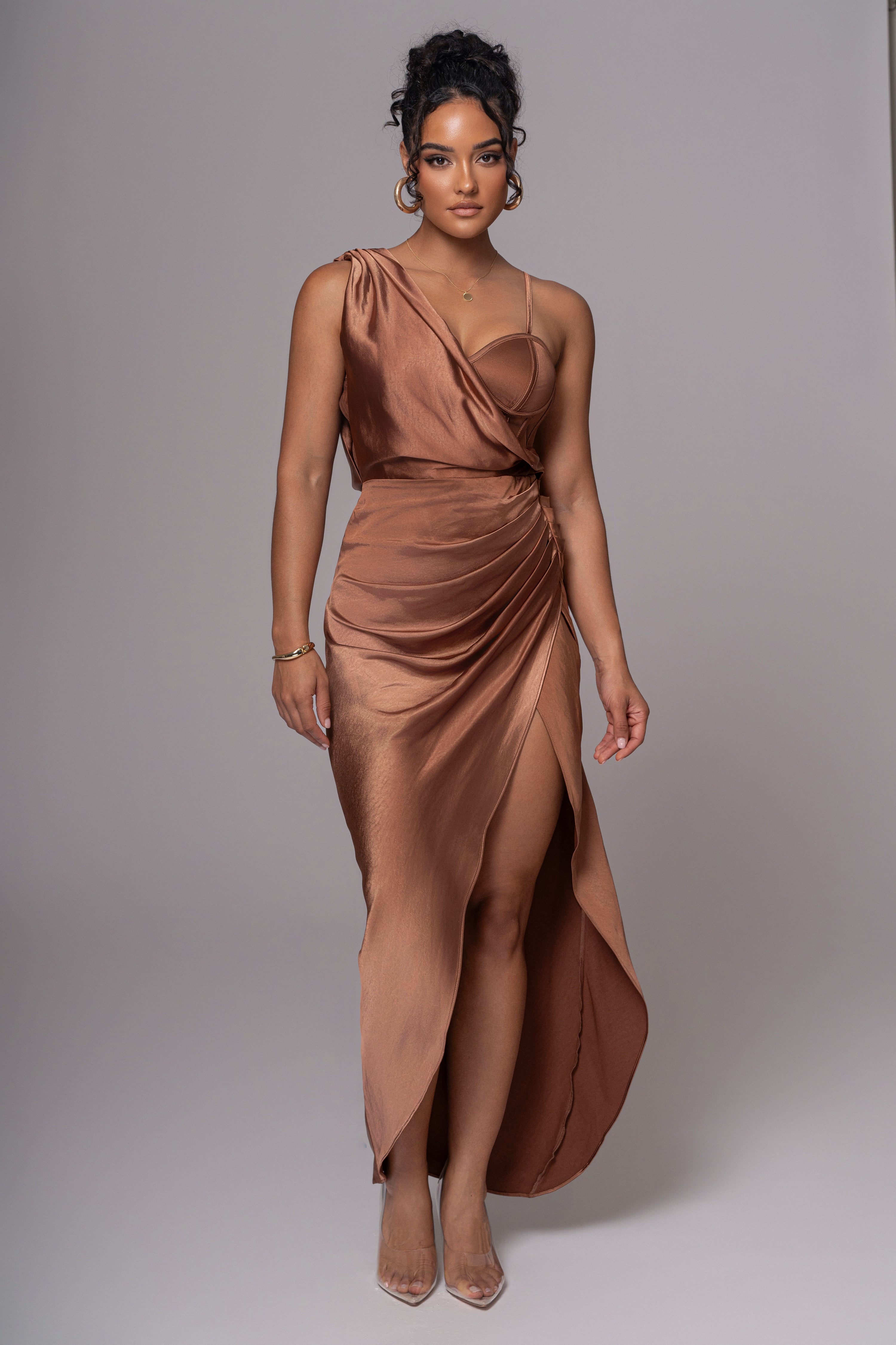 Chocolate Anastacia Drape Maxi Dress - JLUXLABEL