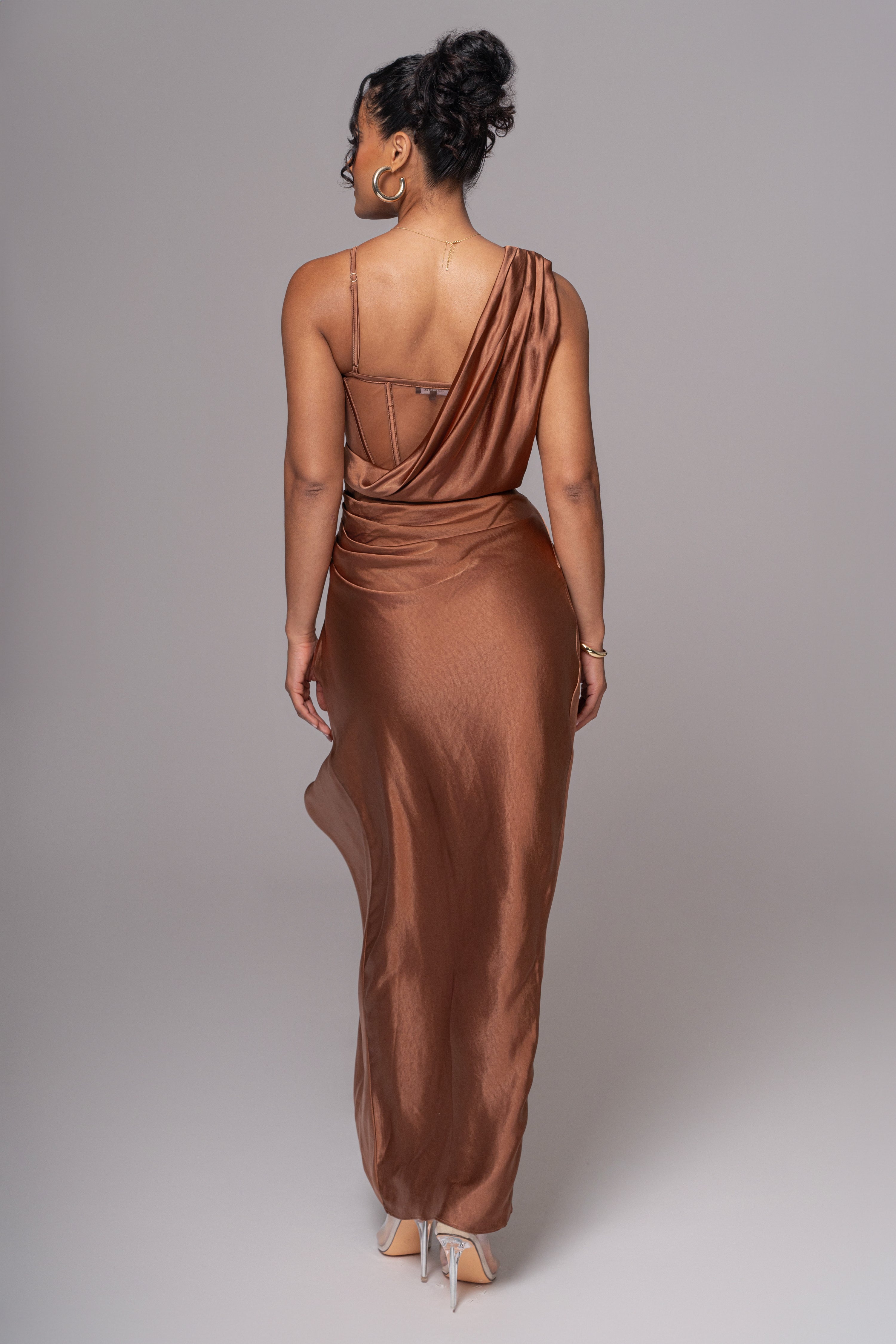 Chocolate Anastacia Drape Maxi Dress - JLUXLABEL