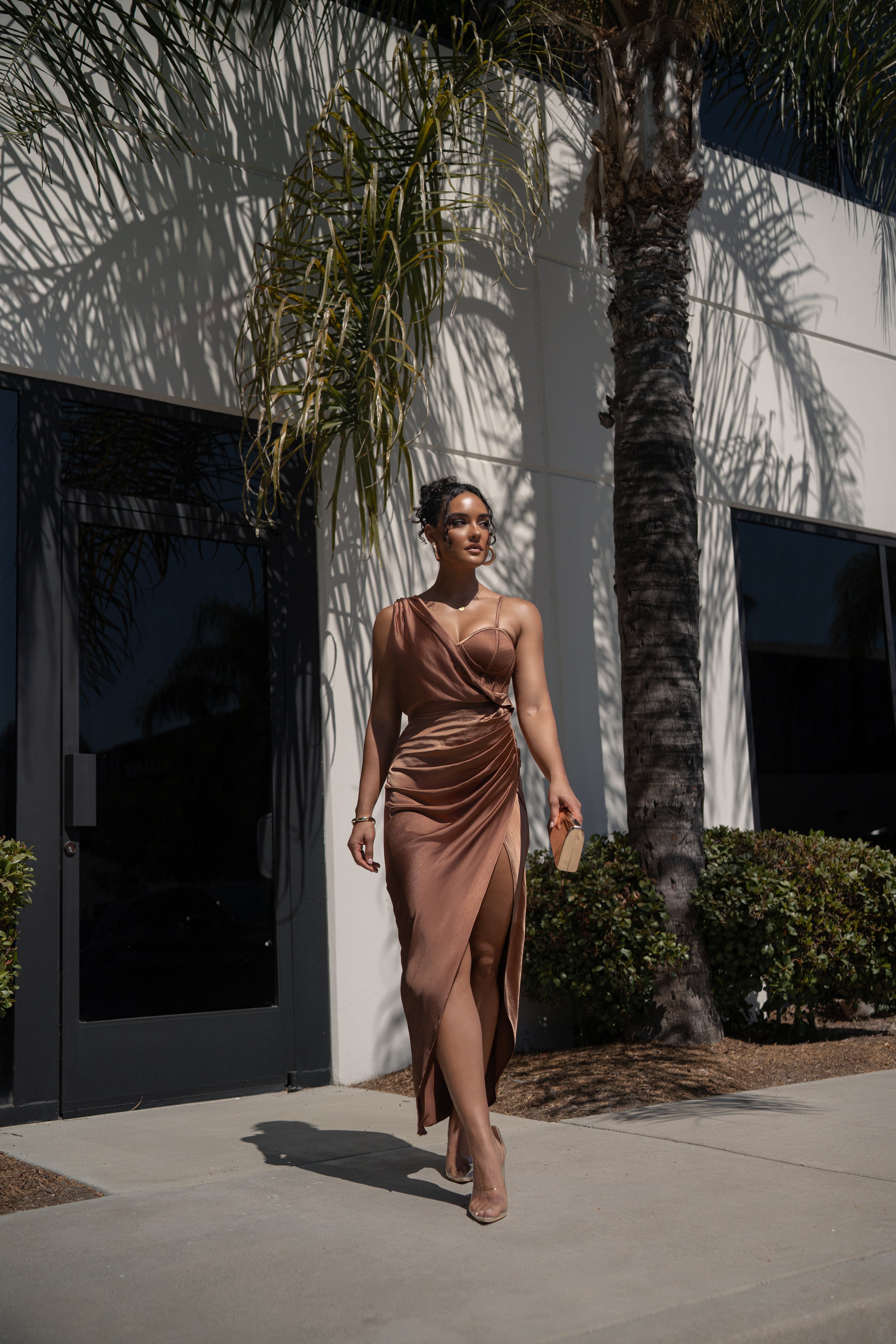 Chocolate Anastacia Drape Maxi Dress - JLUXLABEL