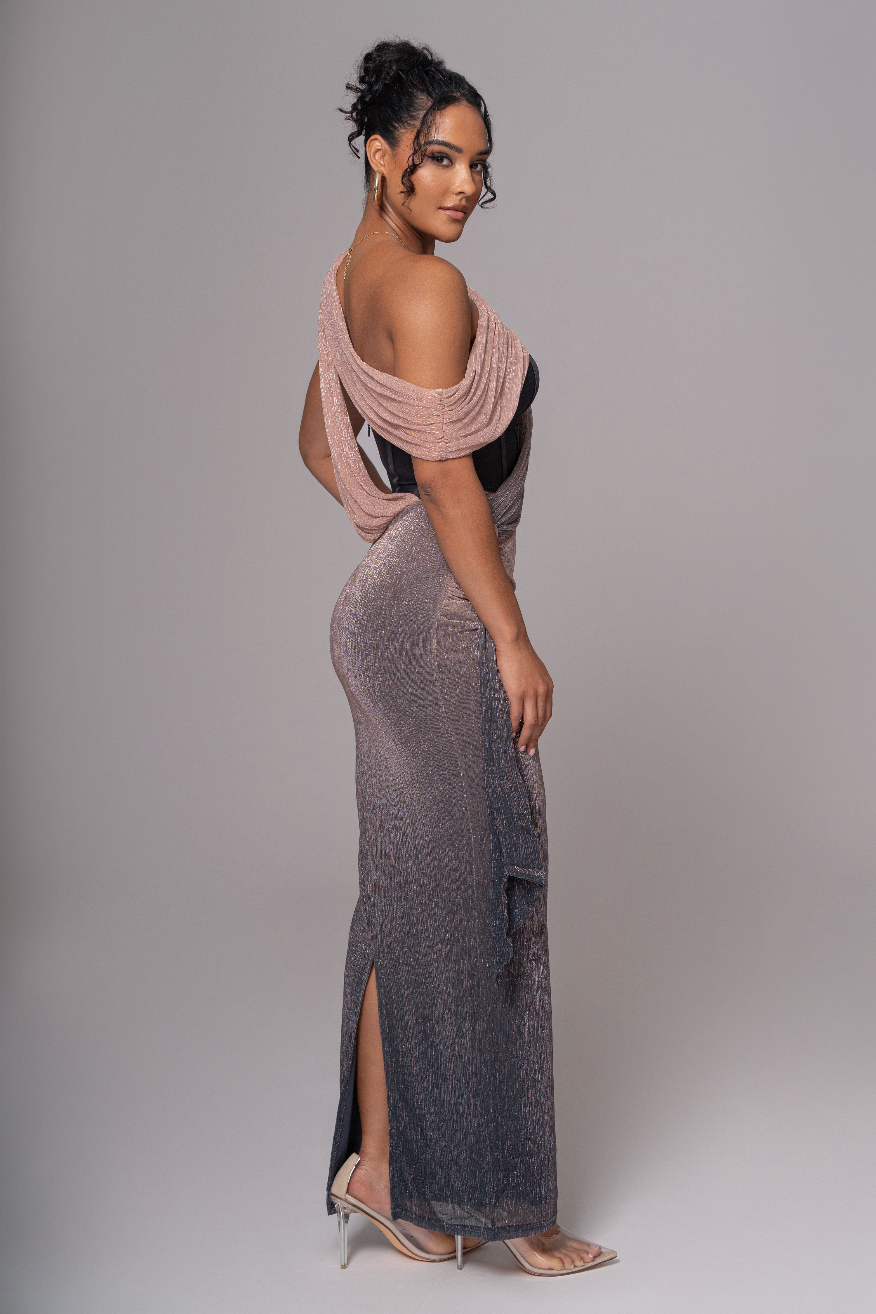 Pink Dusk Celestina Draped Maxi Dress - JLUXLABEL