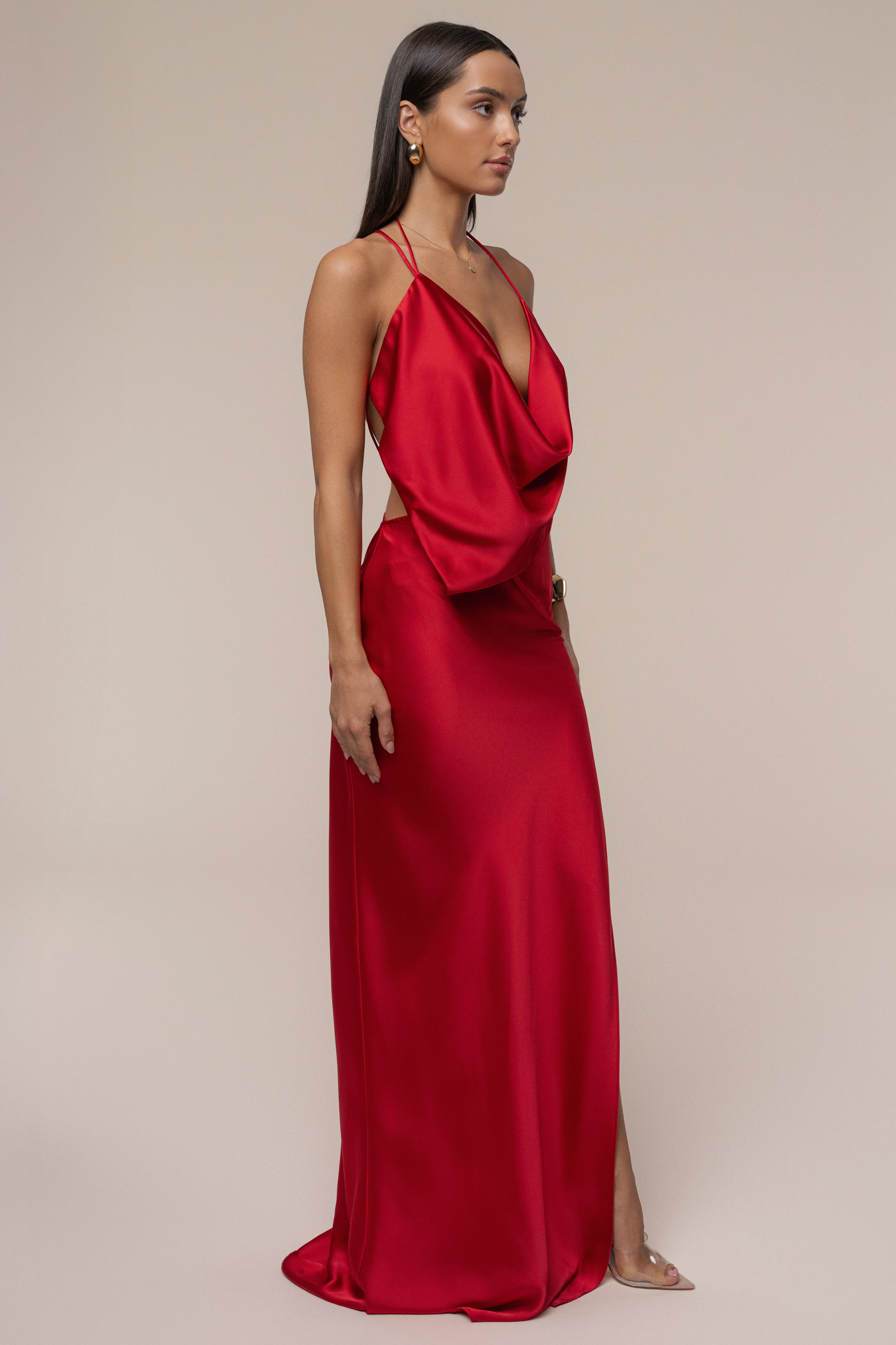 Red Delmara Cowl Maxi Dress - JLUXLABEL