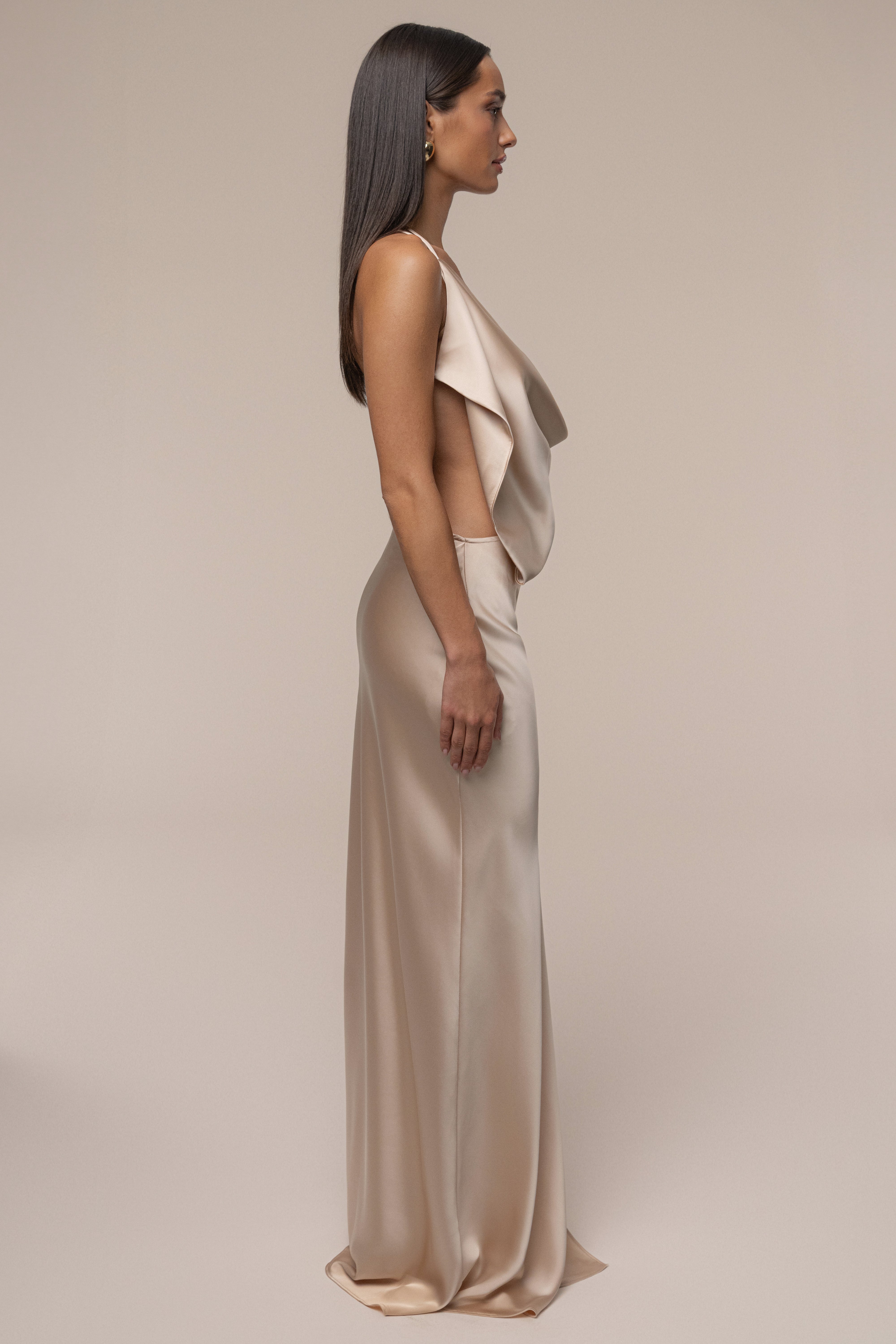 Champagne Delmara Cowl Maxi Dress - JLUXLABEL