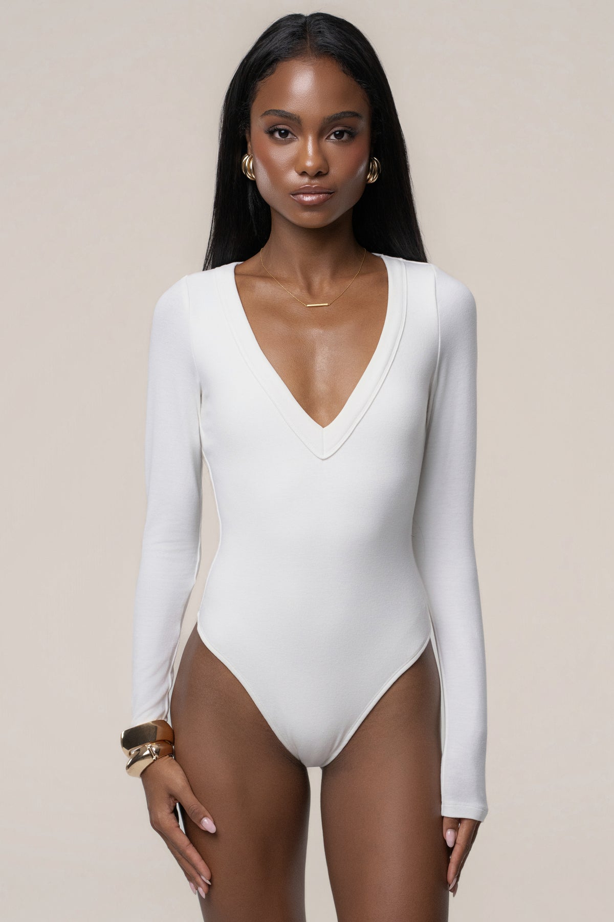 White Cherie Plunge Bodysuit