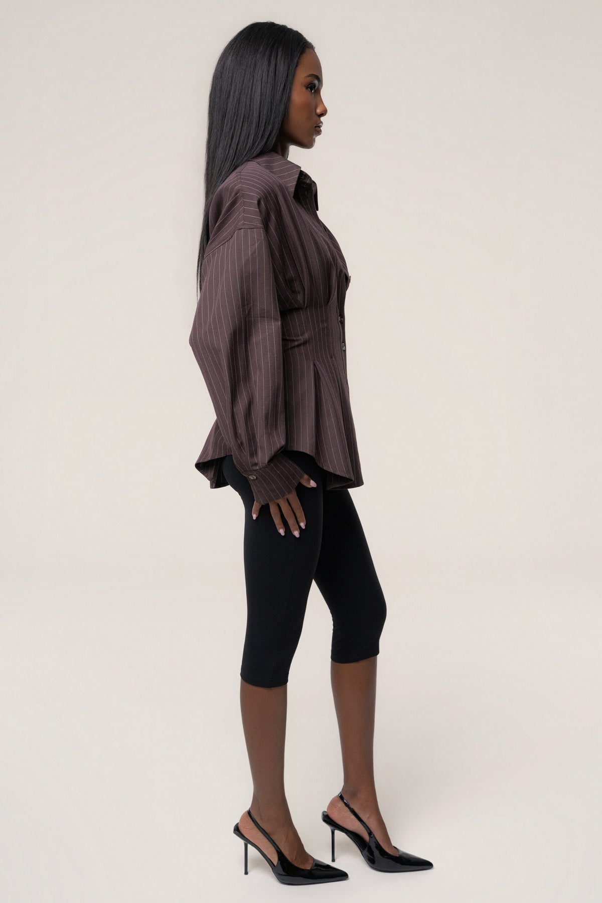 Chocolate Refined Lines Pinstripe Top - JLUXLABEL