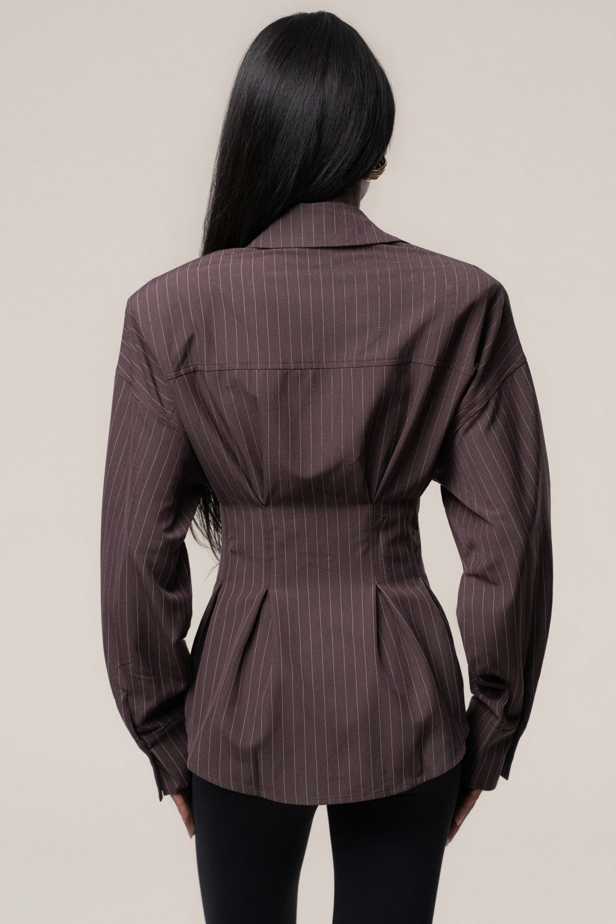 Chocolate Refined Lines Pinstripe Top - JLUXLABEL