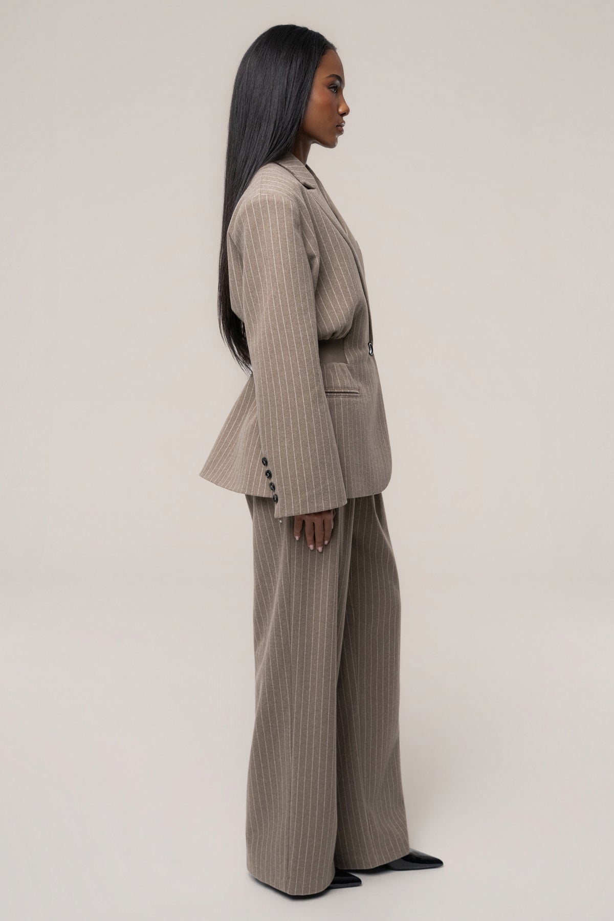 Taupe/Ivory Outline Pinstripe Trouser