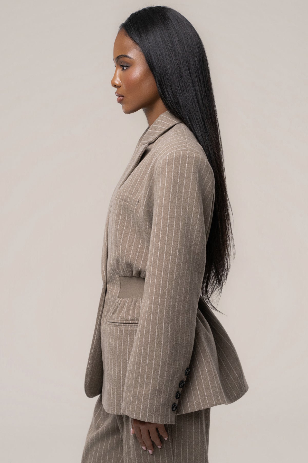 Taupe/Ivory Contour Pinstripe Blazer - JLUXLABEL