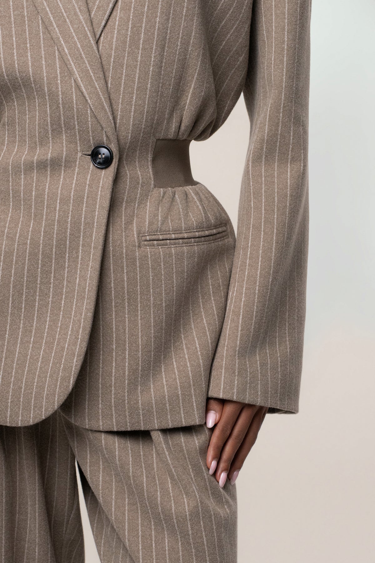 Taupe/Ivory Contour Pinstripe Blazer - JLUXLABEL