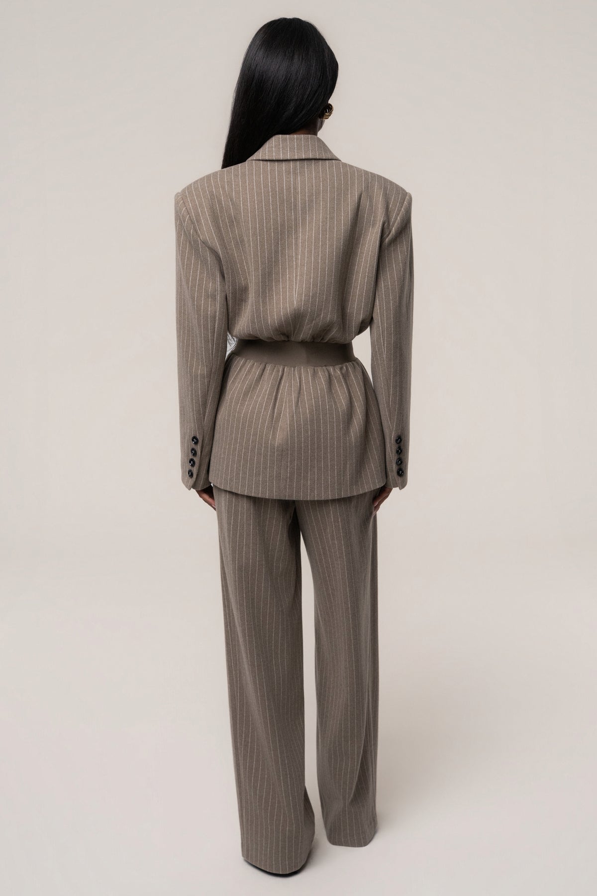 Taupe/Ivory Contour Pinstripe Blazer - JLUXLABEL