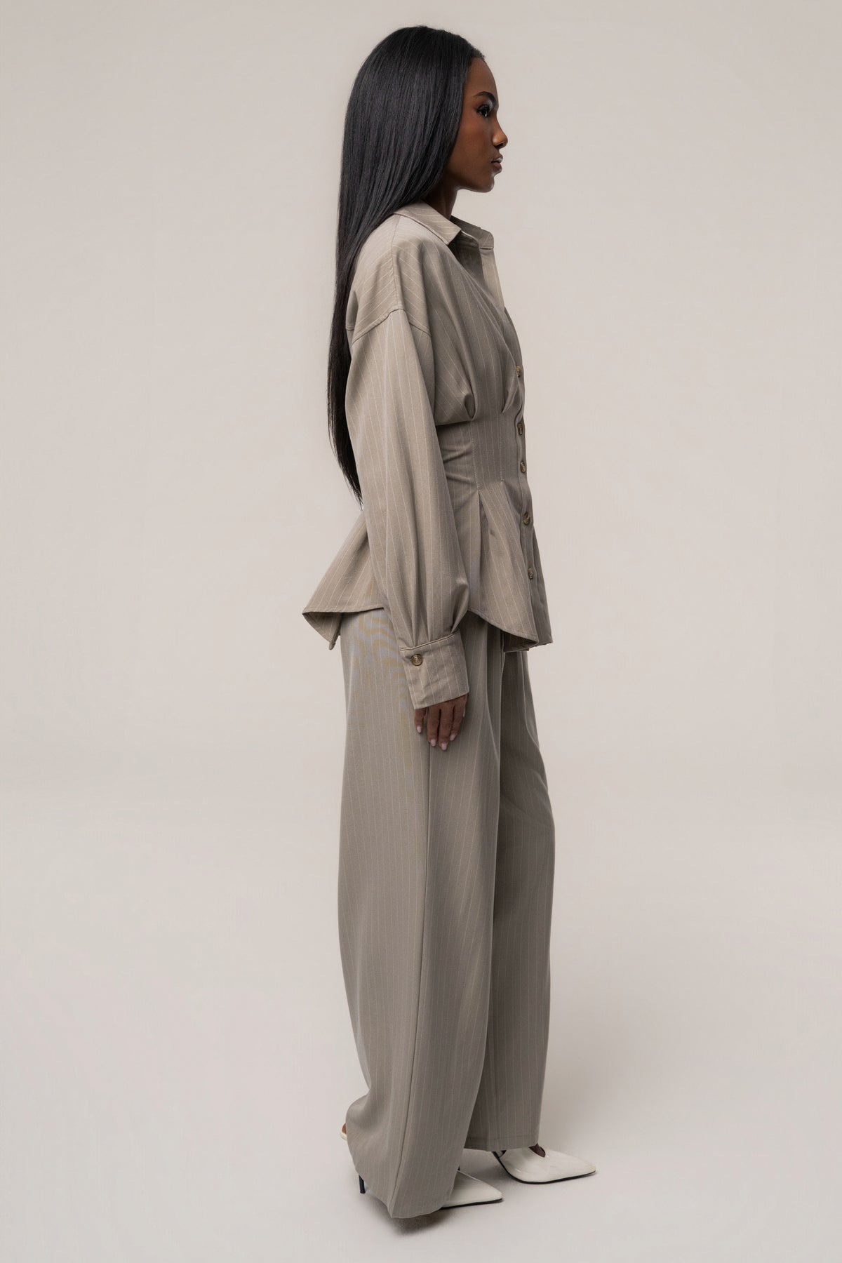 Beige In Session Pinstripe Pant