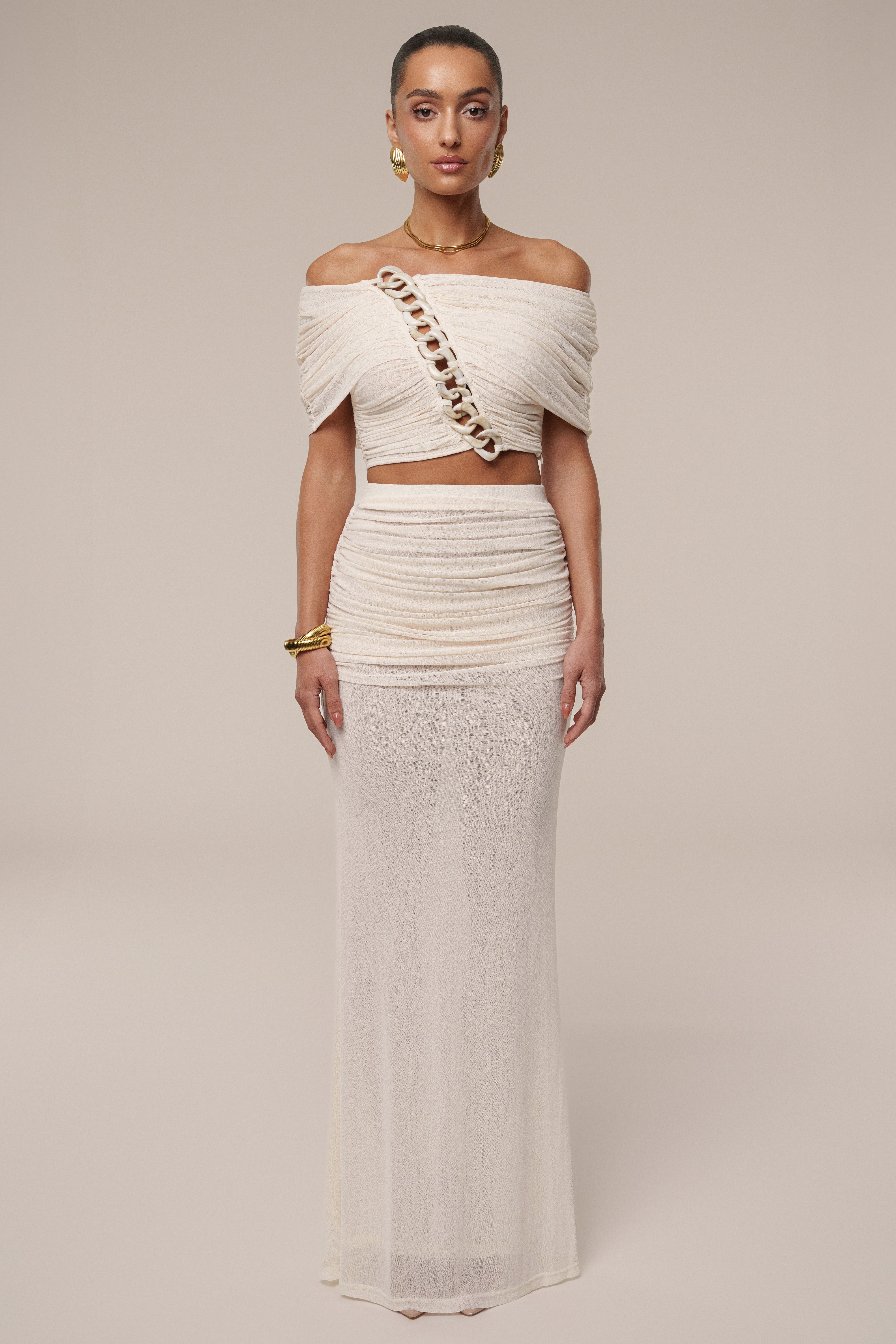 Ivory Ella Ruched Skirt Set - JLUXLABEL