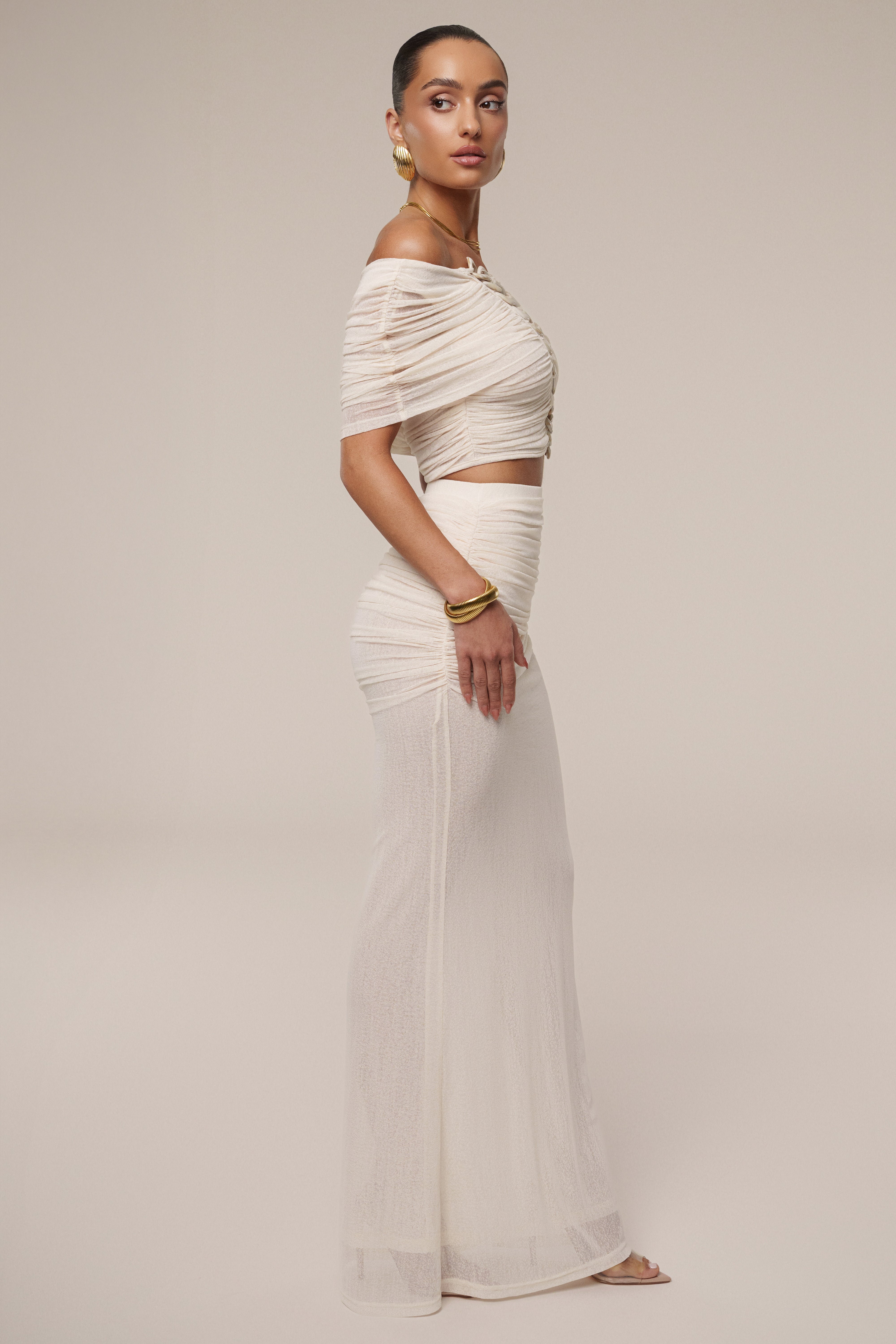 Ivory Ella Ruched Skirt Set - JLUXLABEL