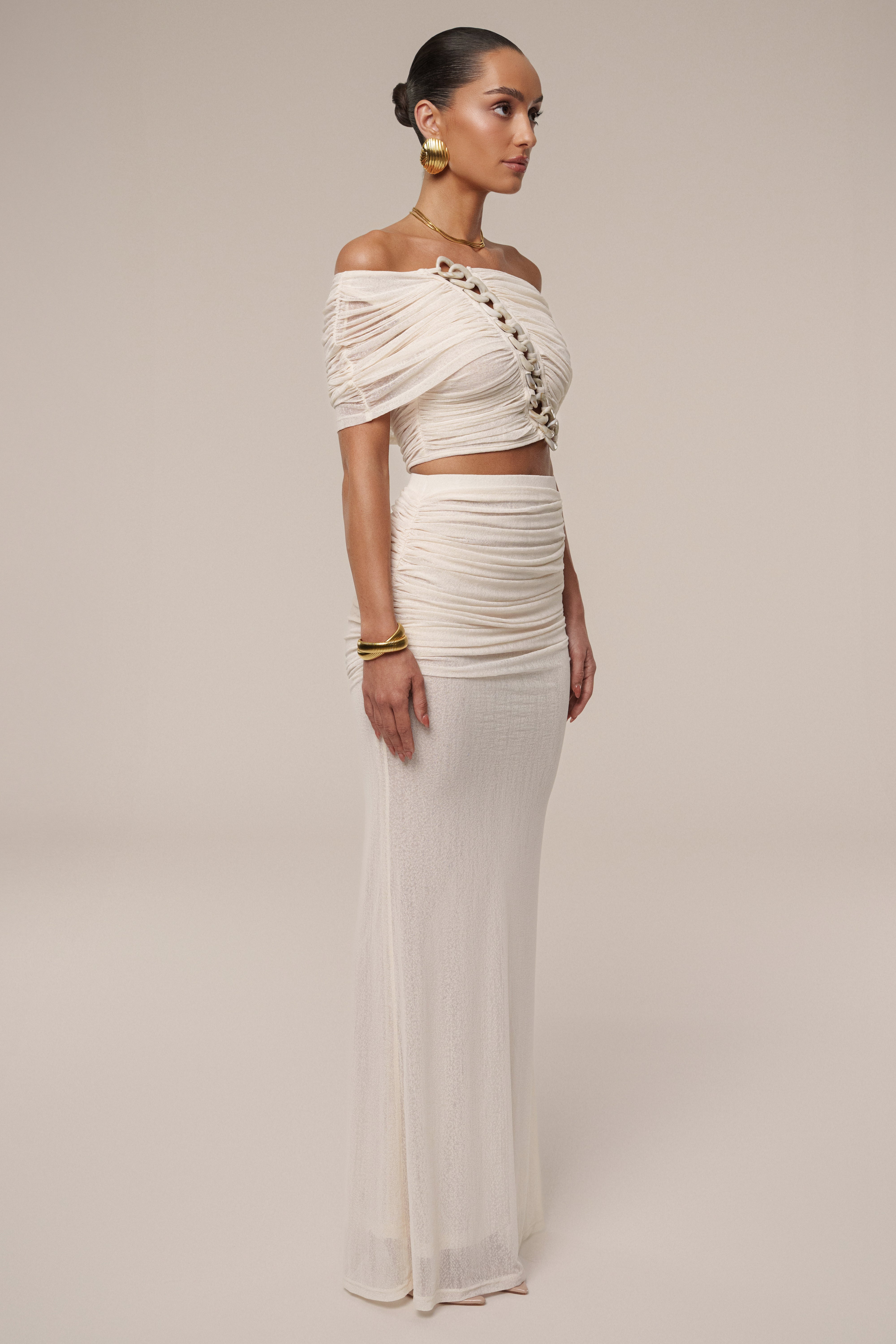 Ivory Ella Ruched Skirt Set - JLUXLABEL