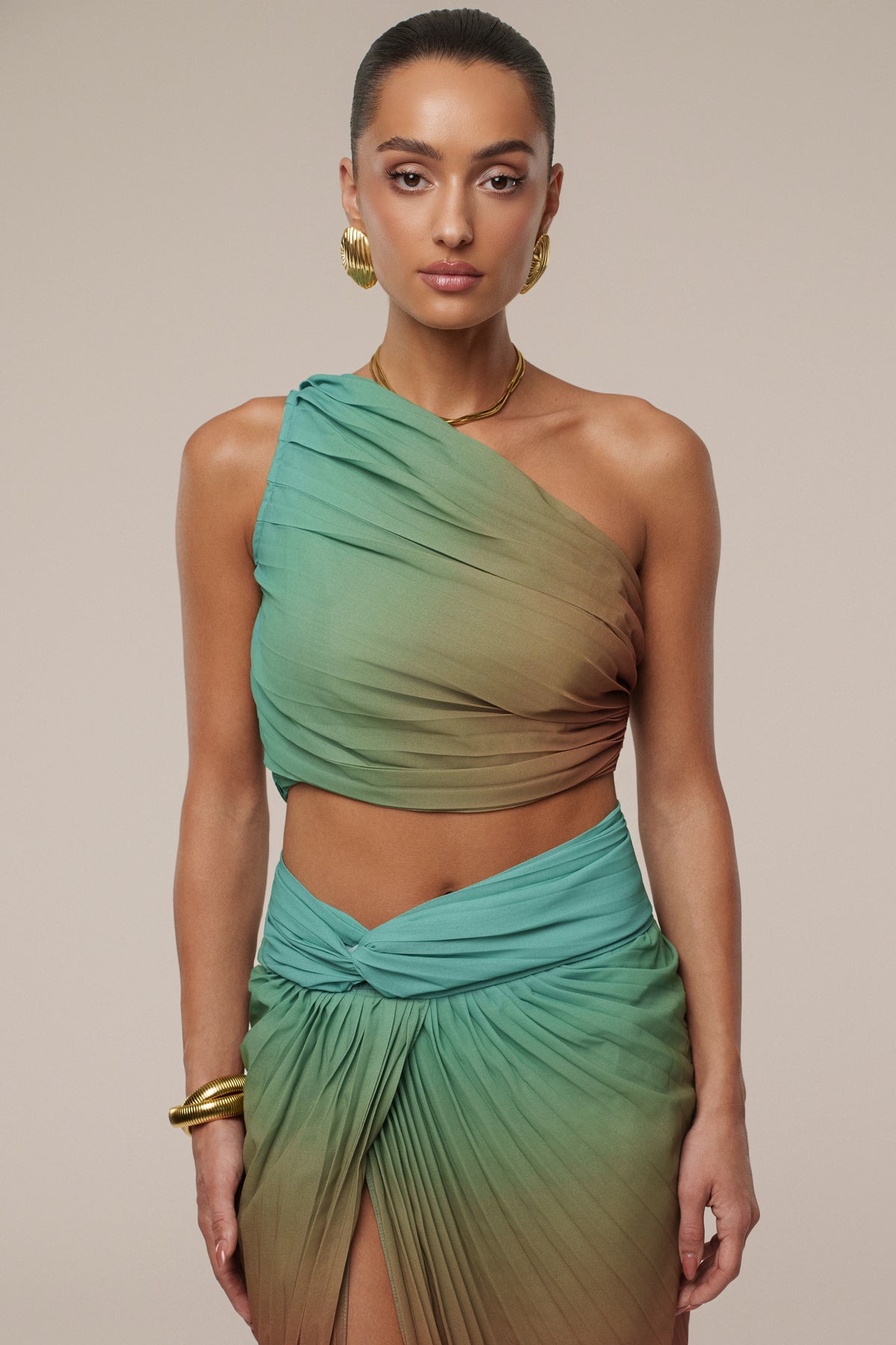 Mint Havana pleat skirt set by JLUXLABEL, featuring a stylish pleated skirt and matching top in a fresh mint color.