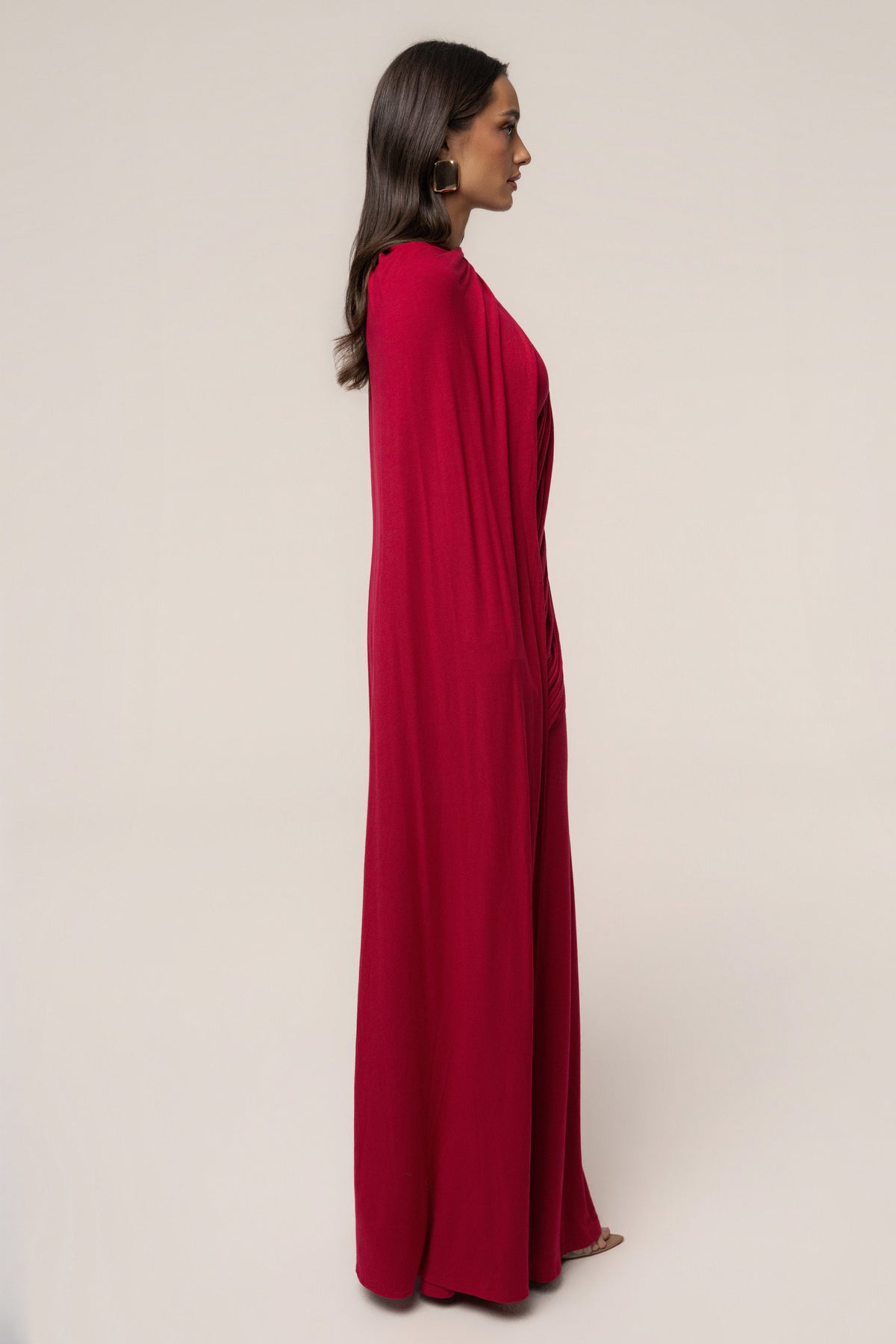Red Draped Elegance Cape Dress