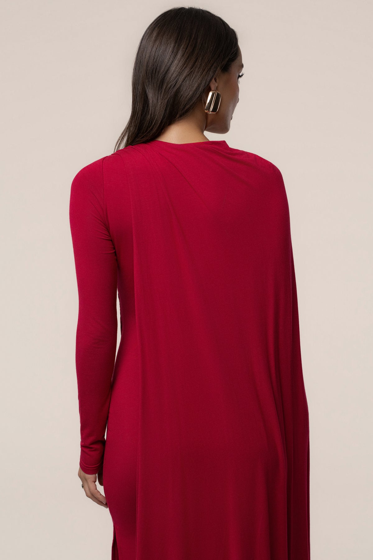Red Draped Elegance Cape Dress