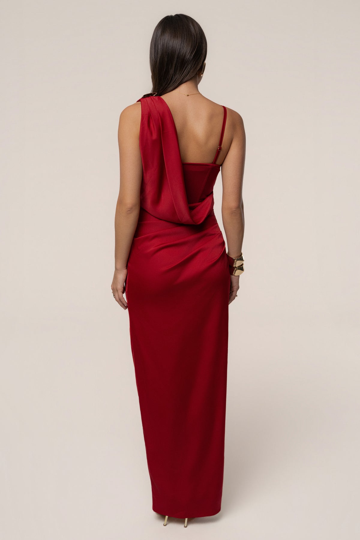 Red Draped Radiance Maxi Dress