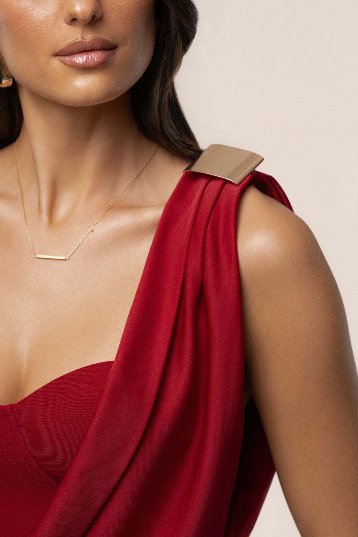Red Draped Radiance Maxi Dress