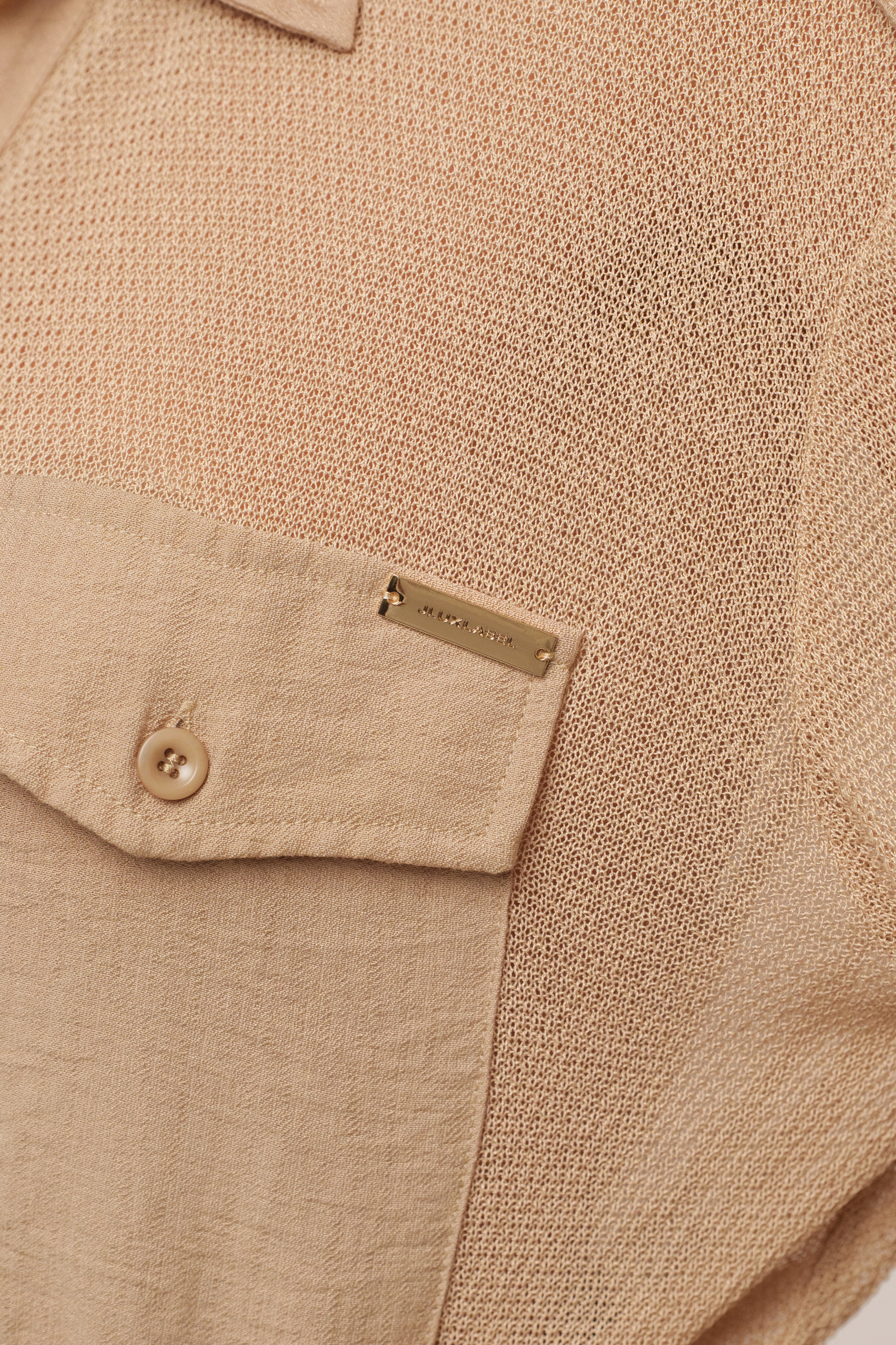 Beige Sway Sheer Button Up Top - JLUXLABEL