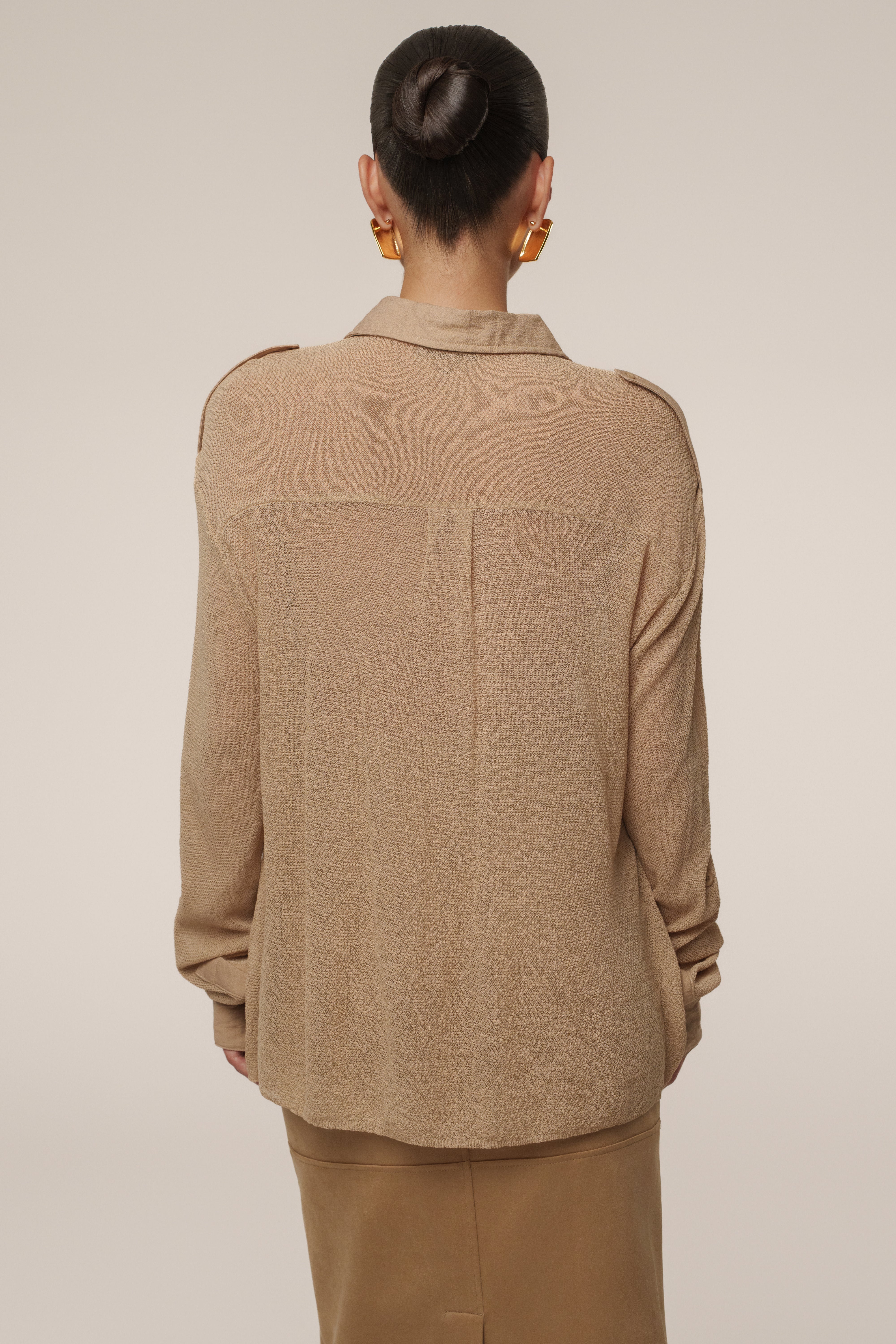 Beige Sway Sheer Button Up Top - JLUXLABEL