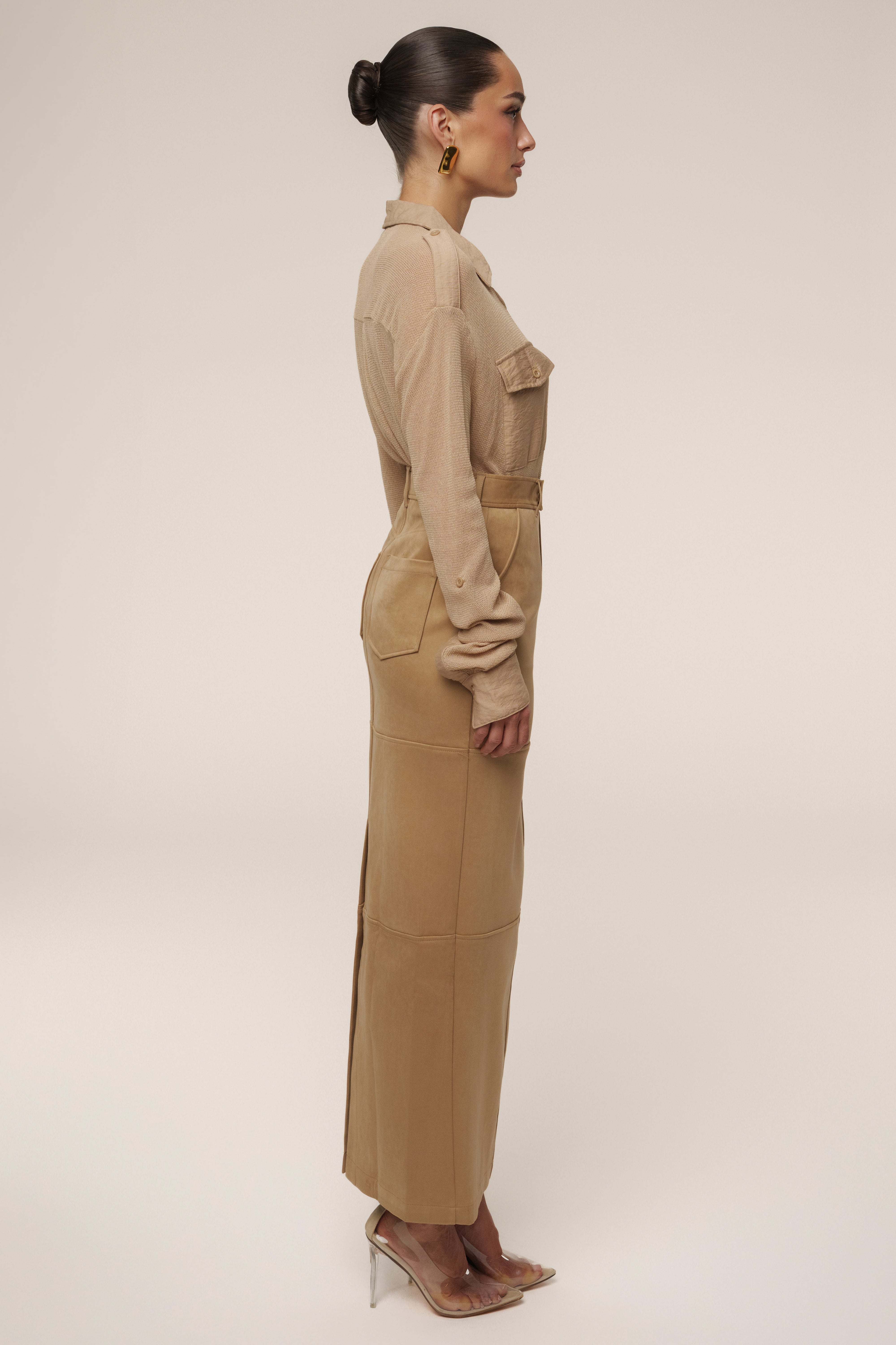 Beige Joy Suede Maxi Skirt - JLUXLABEL
