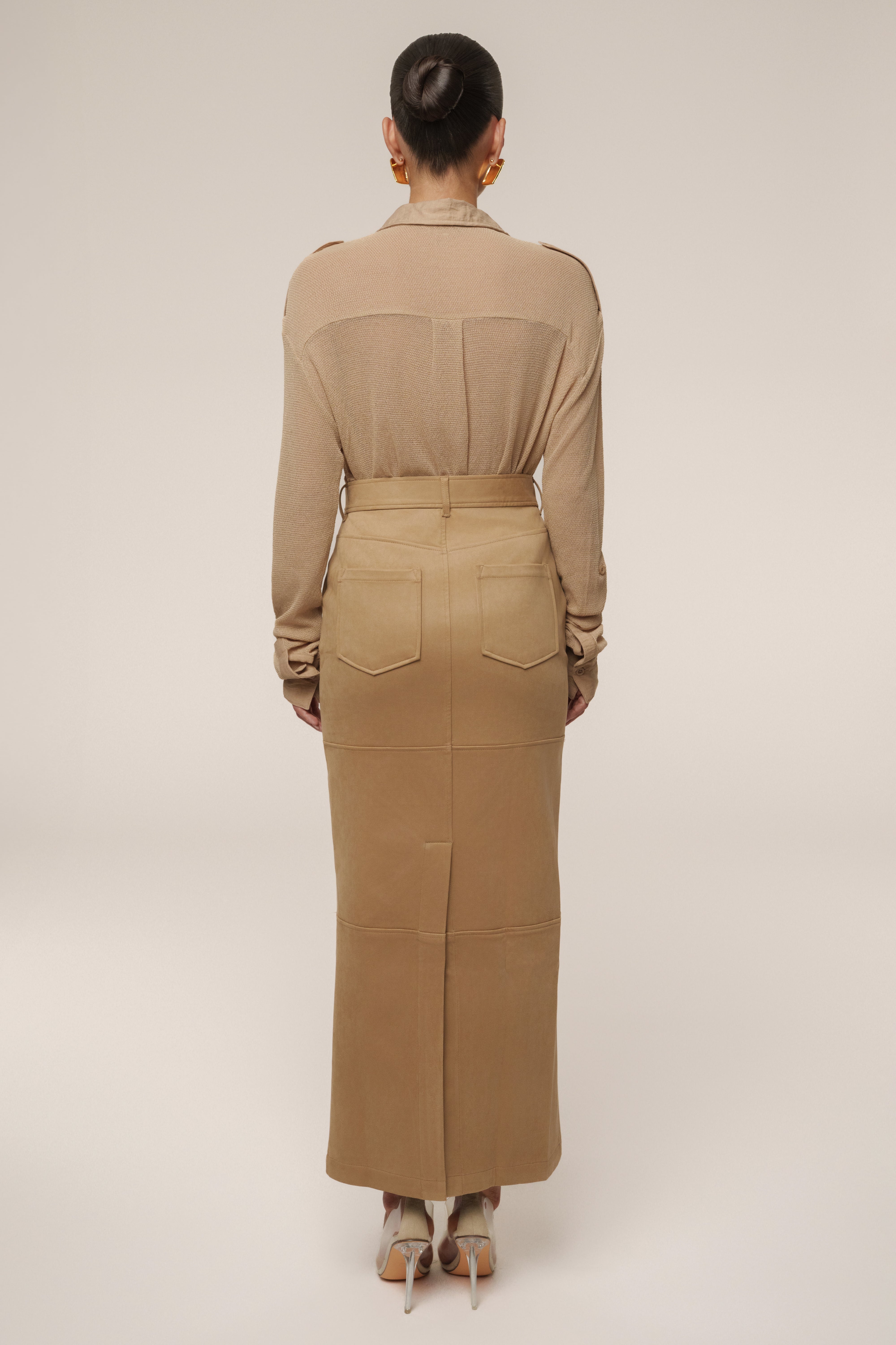 Beige Joy Suede Maxi Skirt - JLUXLABEL
