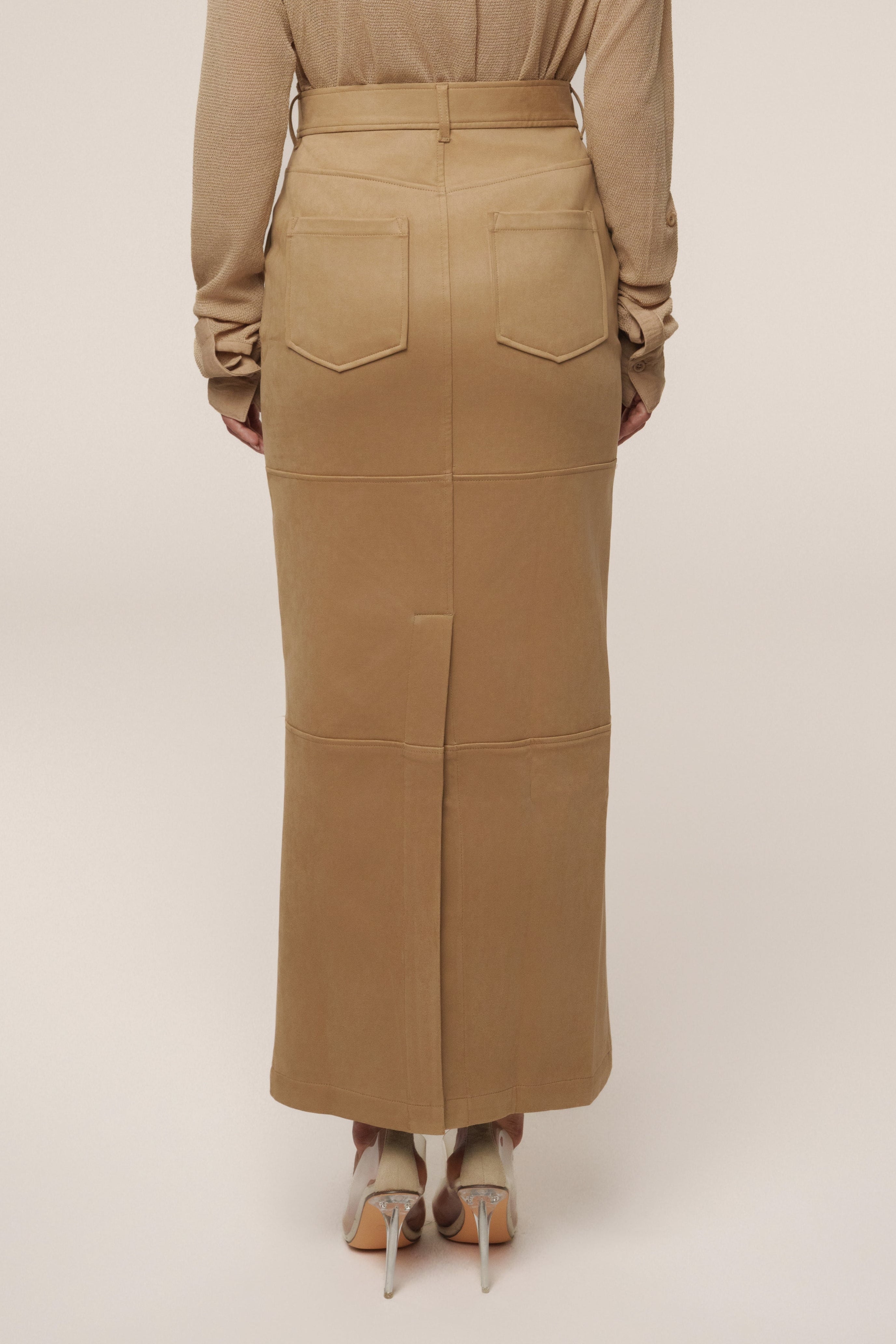 Beige Joy Suede Maxi Skirt - JLUXLABEL