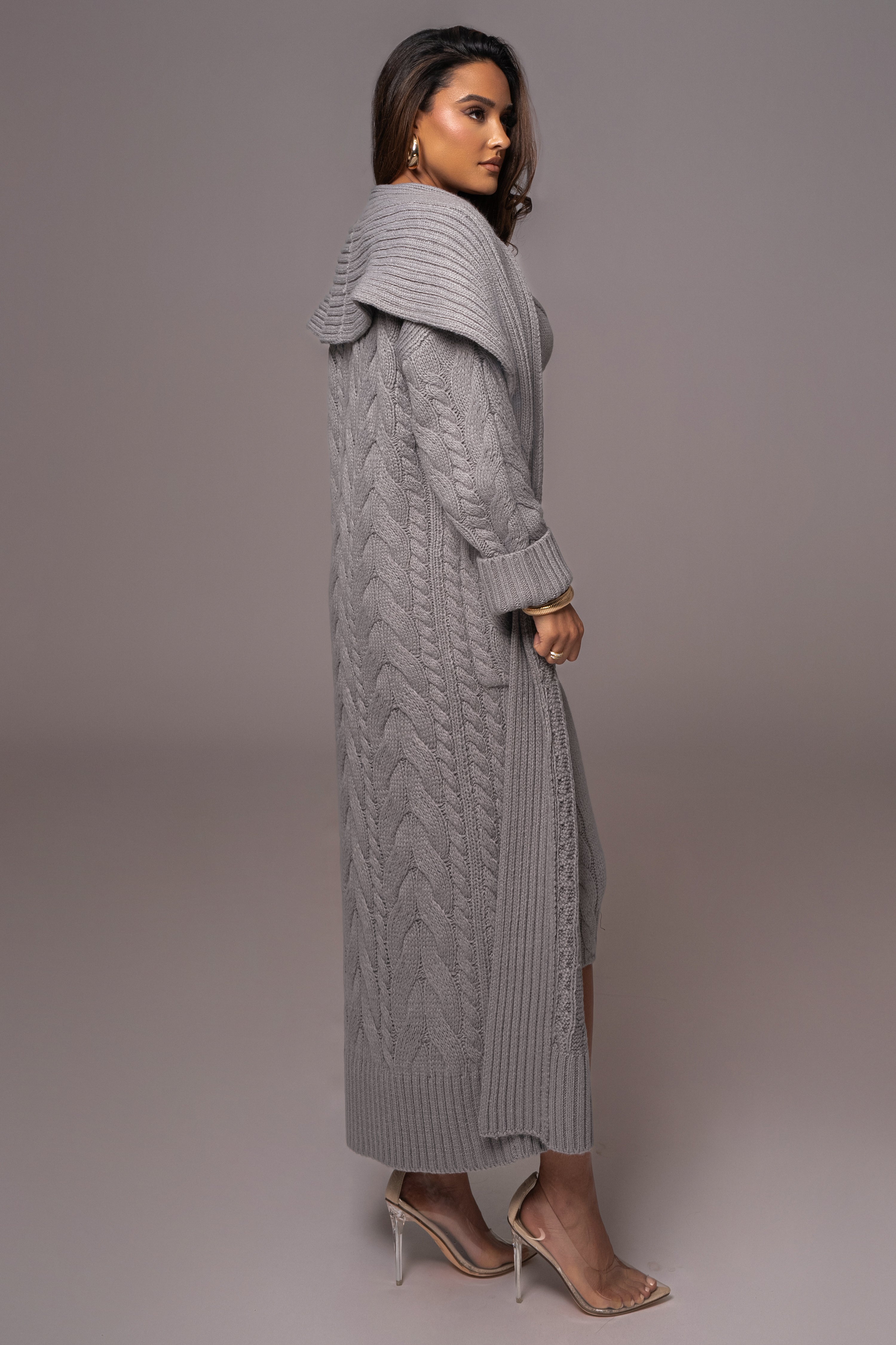 Heather Grey Upstate Cable Knit Cardigan - JLUXLABEL