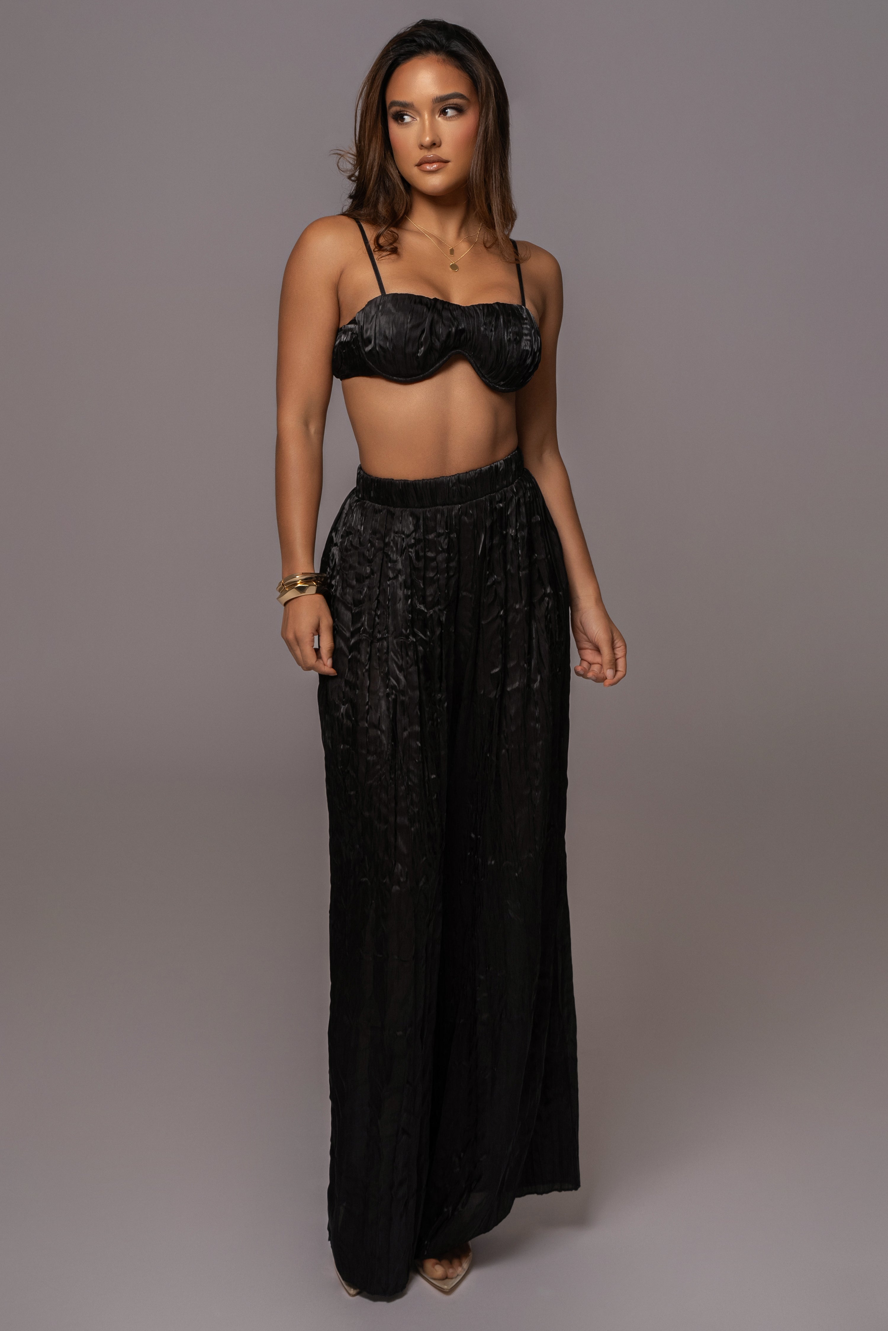 Black Let's Get Away Satin Pant Set - JLUXLABEL