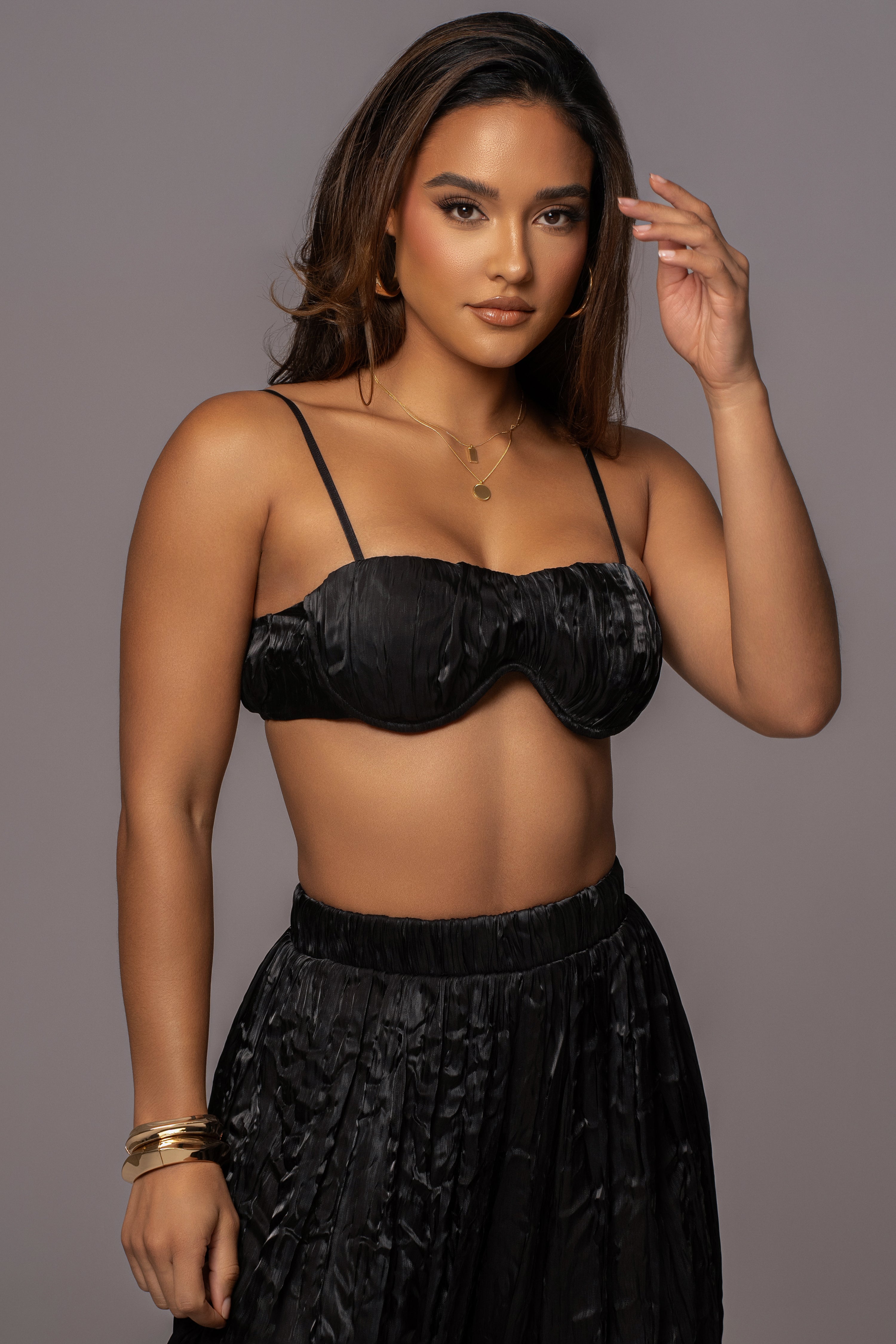 Black Let's Get Away Satin Pant Set - JLUXLABEL