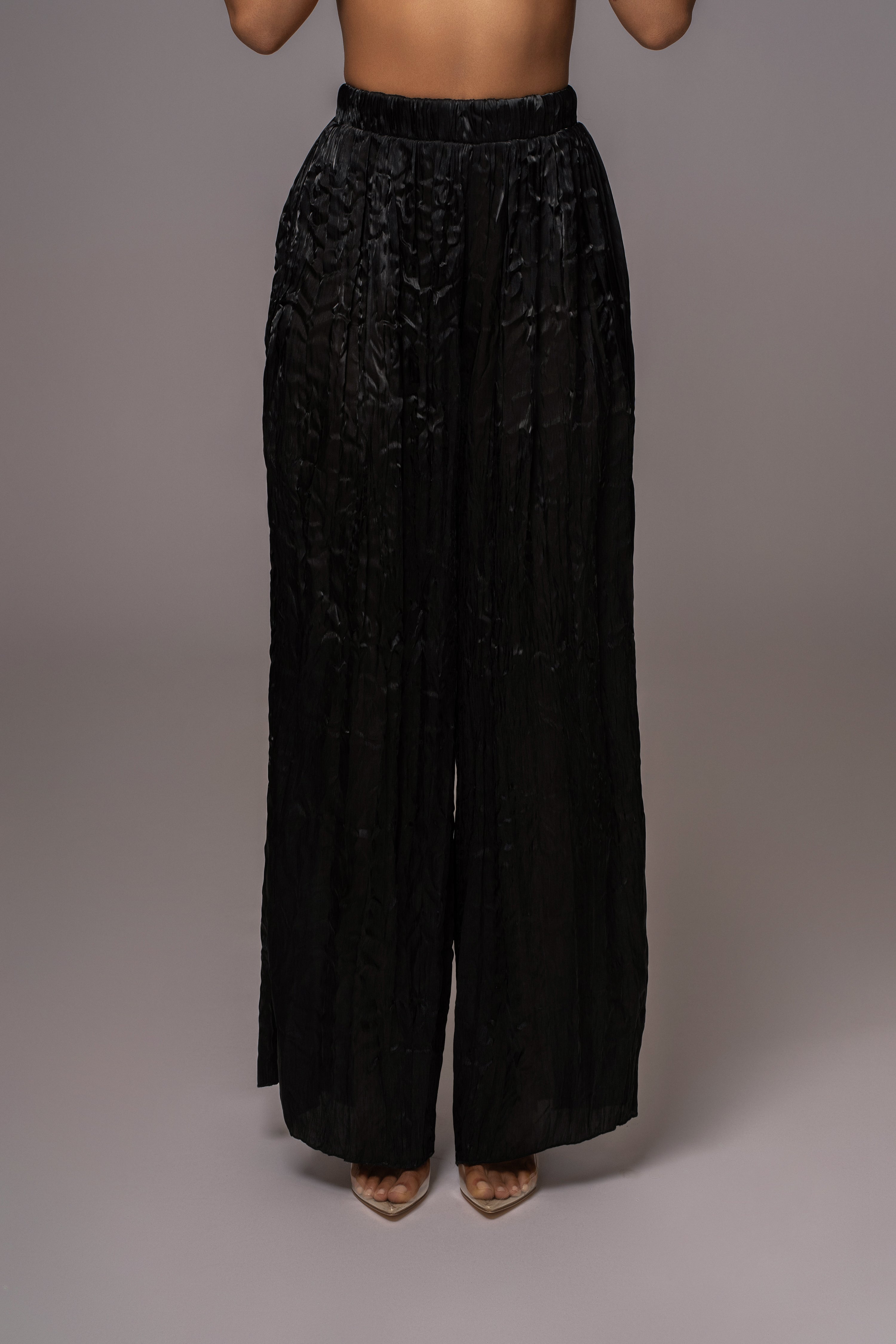 Black Let's Get Away Satin Pant Set - JLUXLABEL