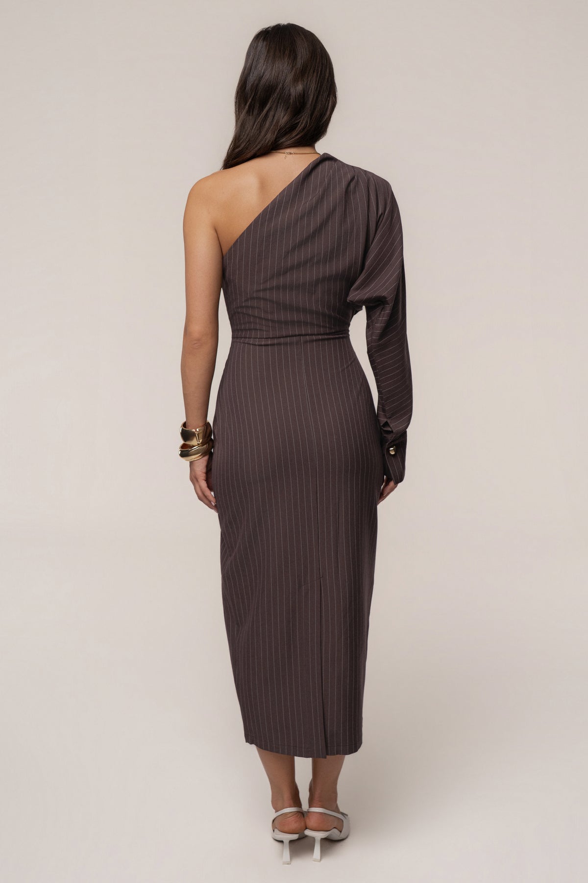 Chocolate Presence And Elegance Pinstripe Dress - JLUXLABEL