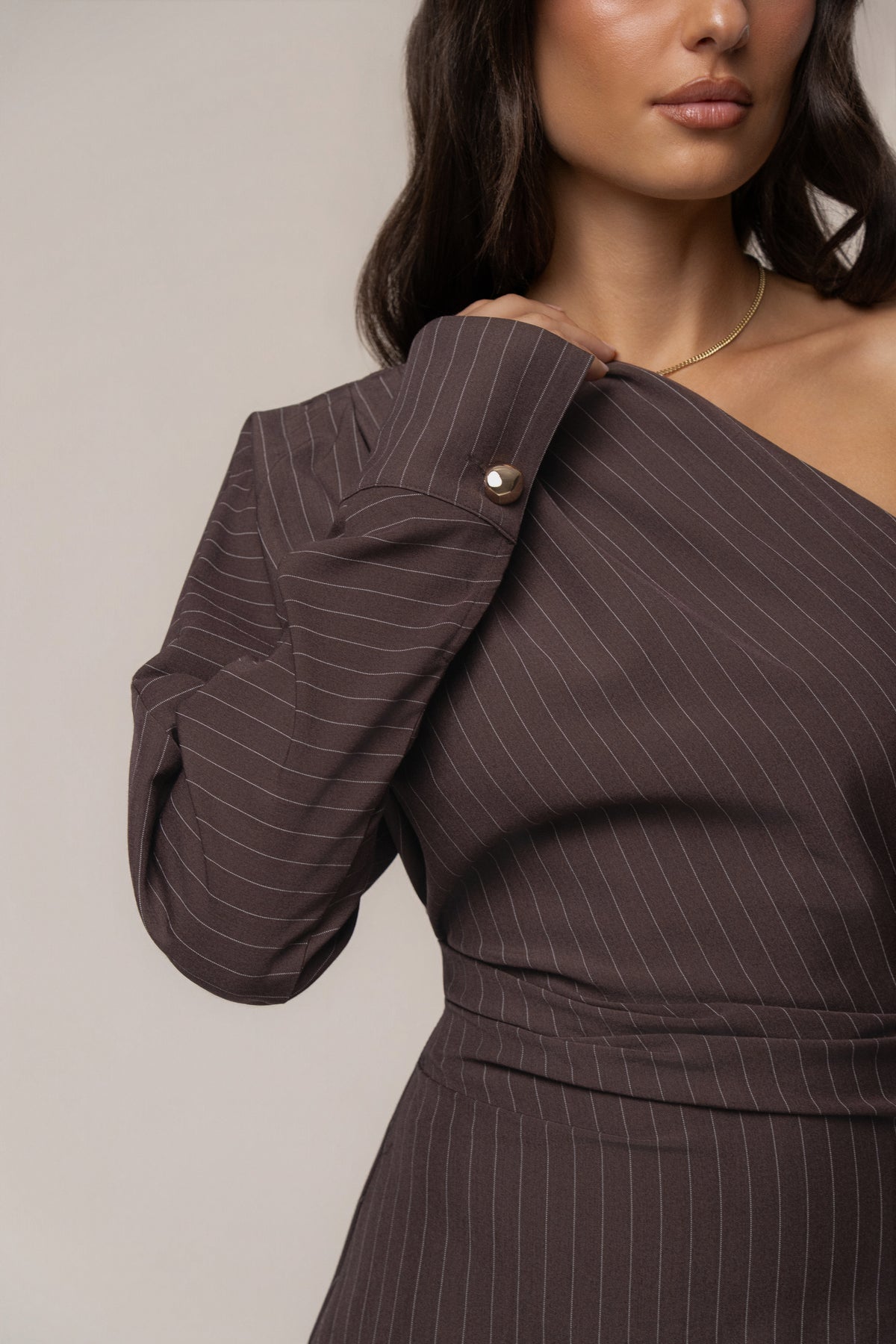Chocolate Presence And Elegance Pinstripe Dress - JLUXLABEL