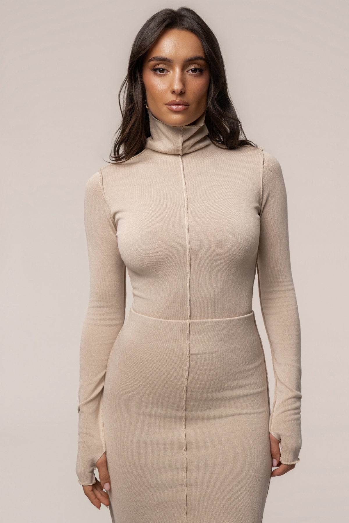 Sand Mock Neck Knit Bodysuit
