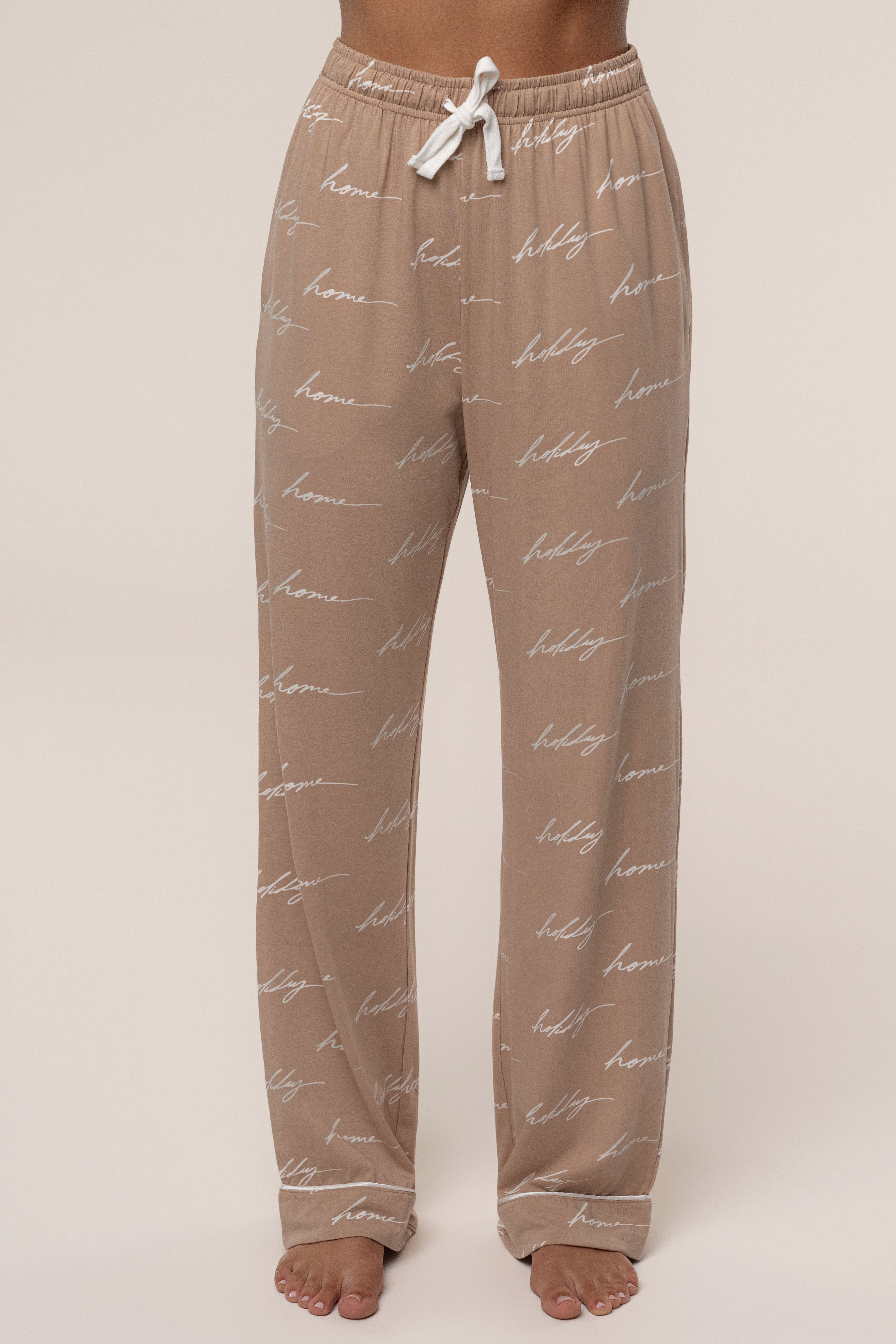 Beige Home For The Holidays Adult Pajama Set - JLUXLABEL