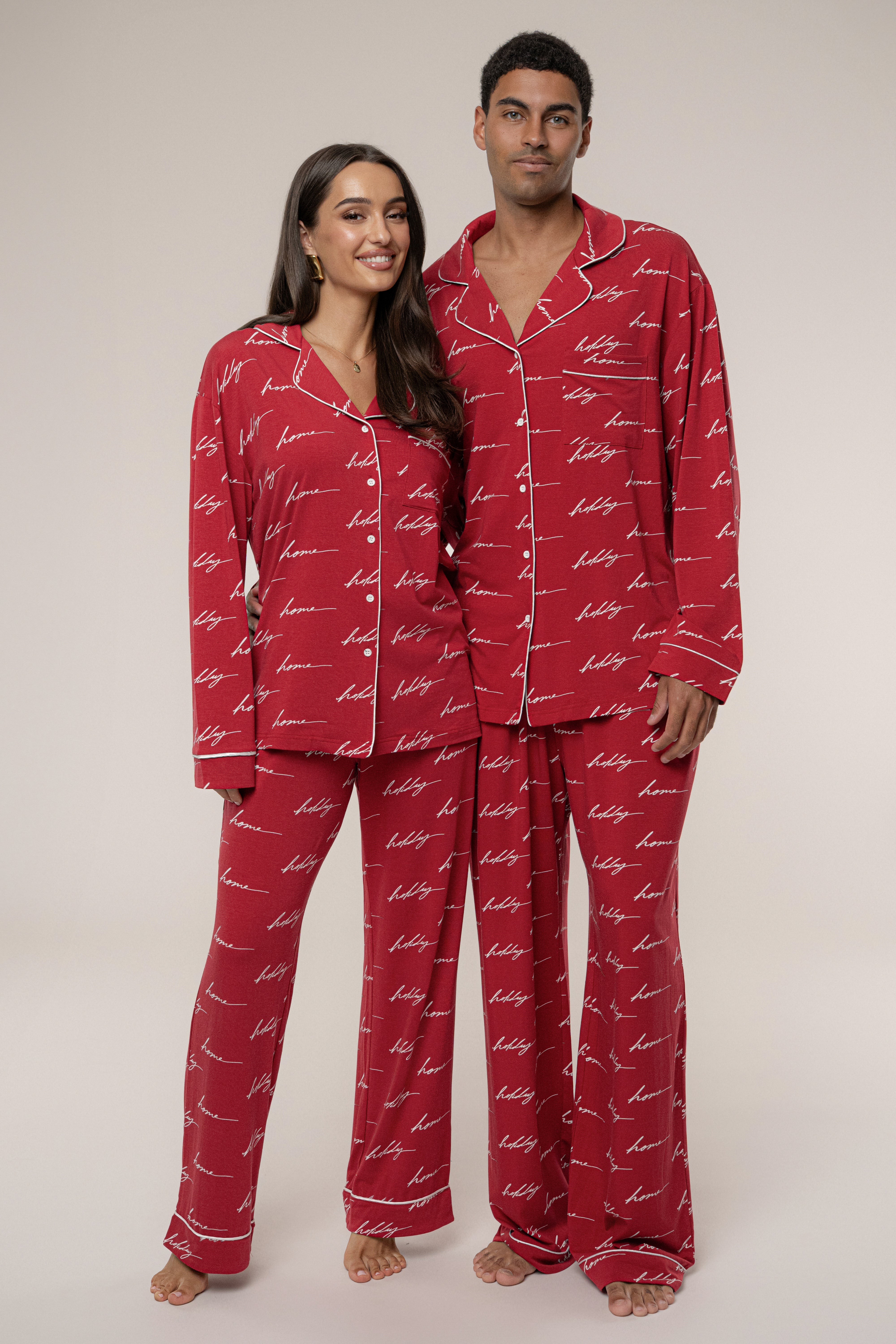 Merry Red Home For The Holidays Adult Pajama Set - JLUXLABEL