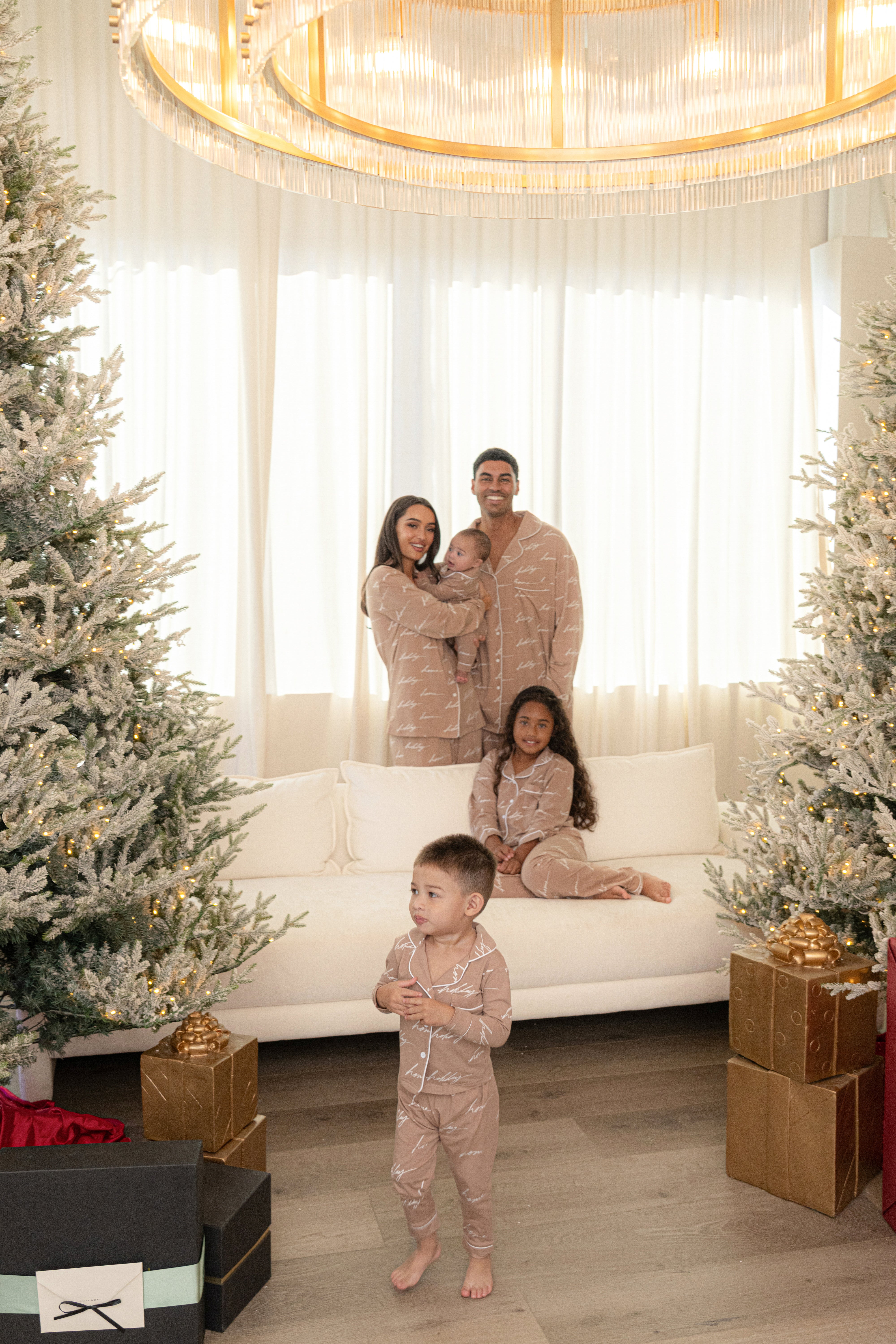 Beige Home For The Holidays Kids Pajama Set - JLUXLABEL