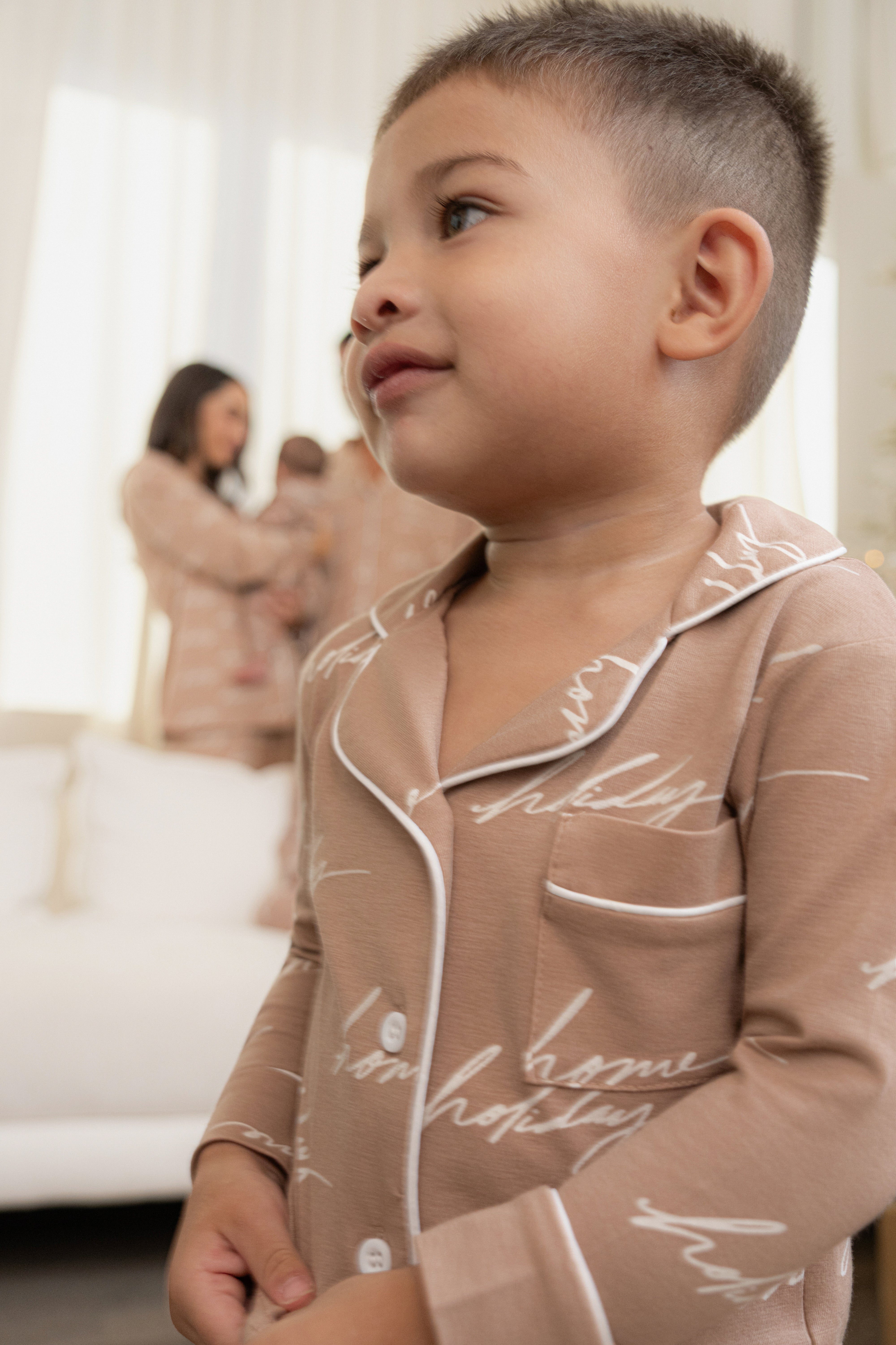 Beige Home For The Holidays Kids Pajama Set - JLUXLABEL