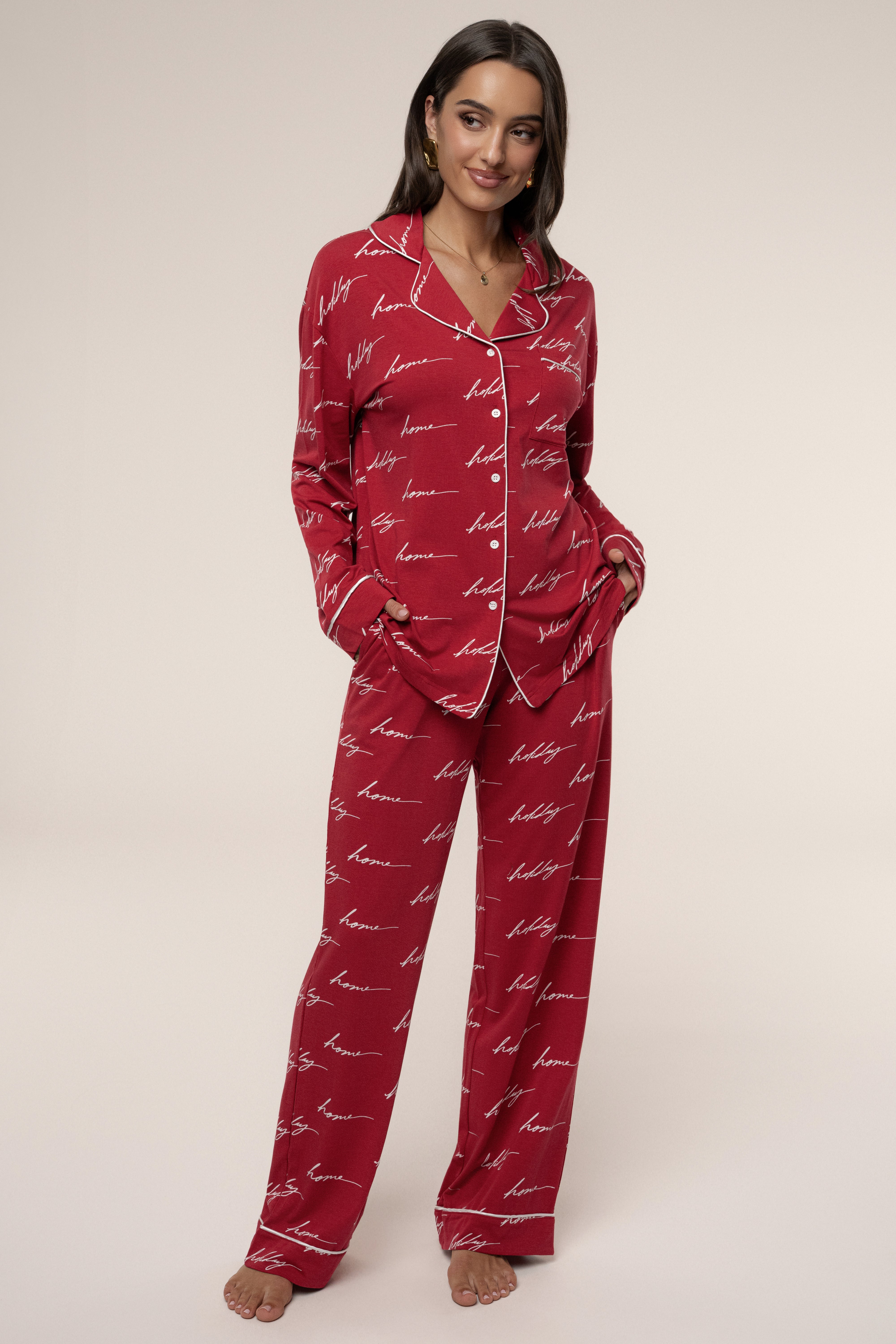 Merry Red Home For The Holidays Adult Pajama Set - JLUXLABEL