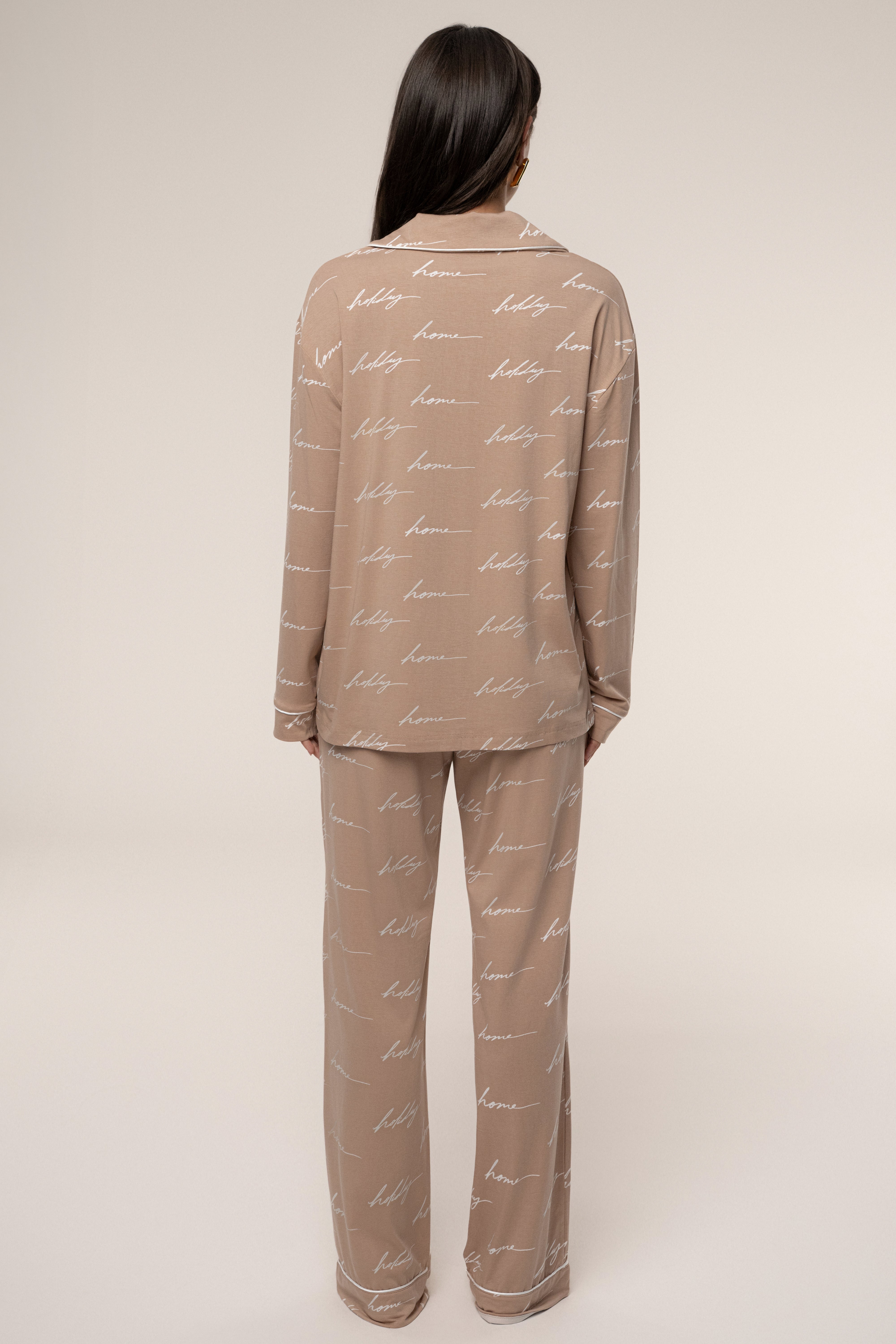 Beige Home For The Holidays Adult Pajama Set - JLUXLABEL