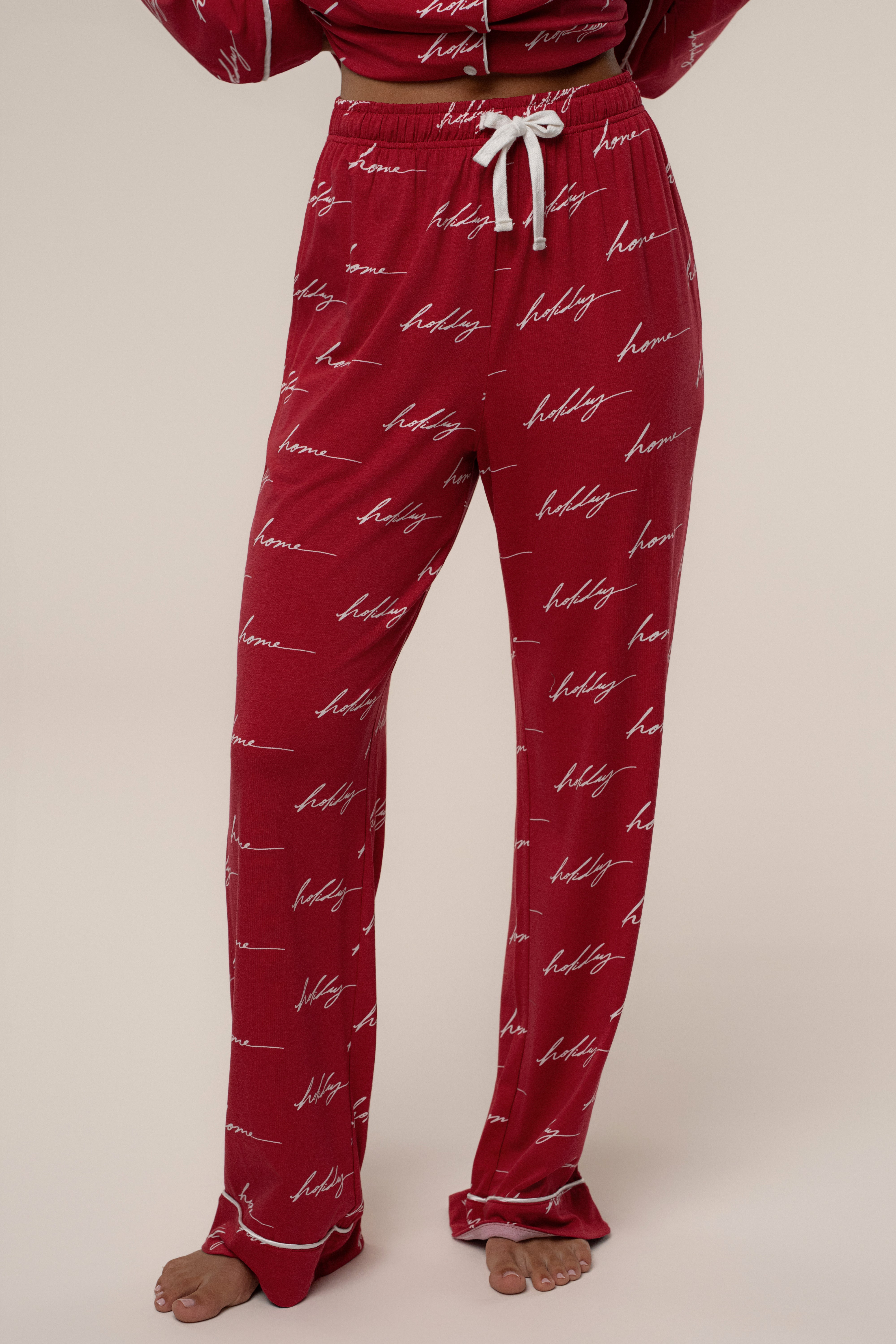 Merry Red Home For The Holidays Adult Pajama Set - JLUXLABEL